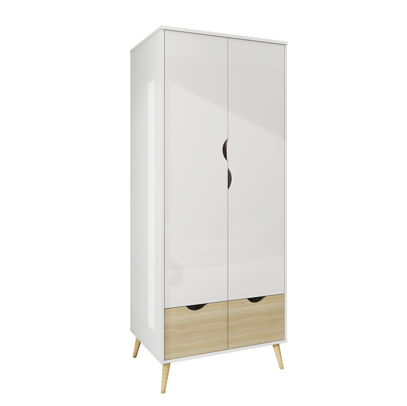 Liora - Wardrobe - 2 Doors and 2 Drawers - Glossy White and Oak