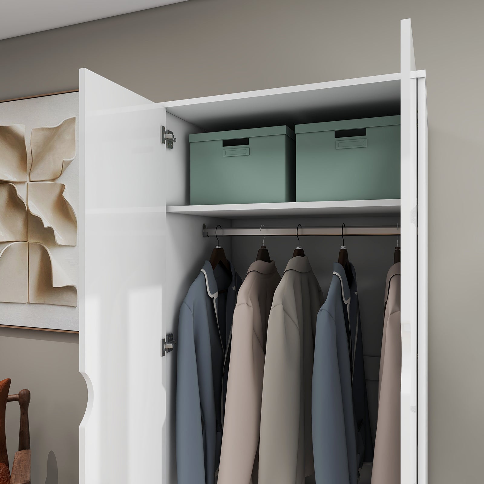 Liora - Wardrobe - 2 Doors and 2 Drawers - Glossy White and Oak