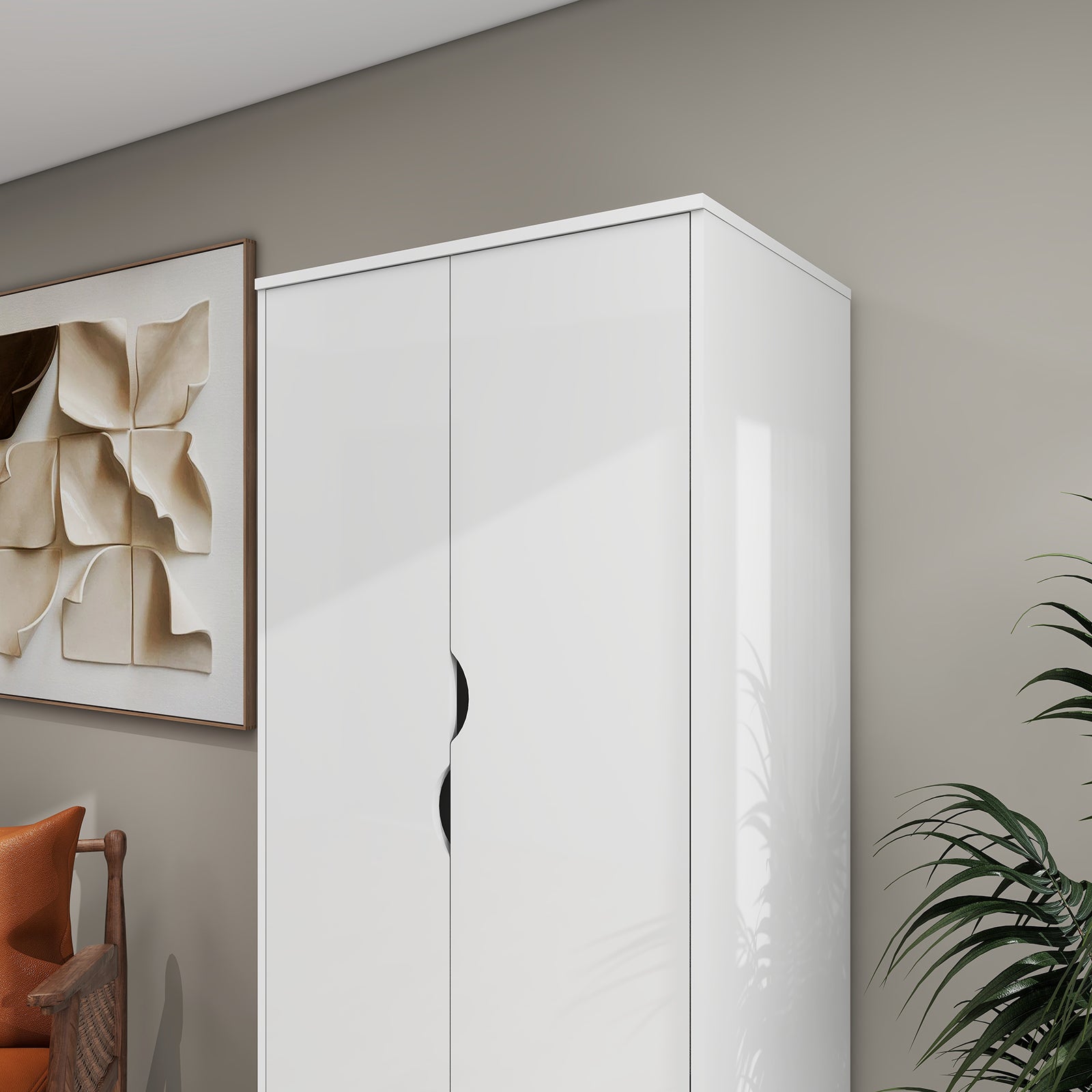 Liora - Wardrobe - 2 Doors and 2 Drawers - Glossy White and Oak