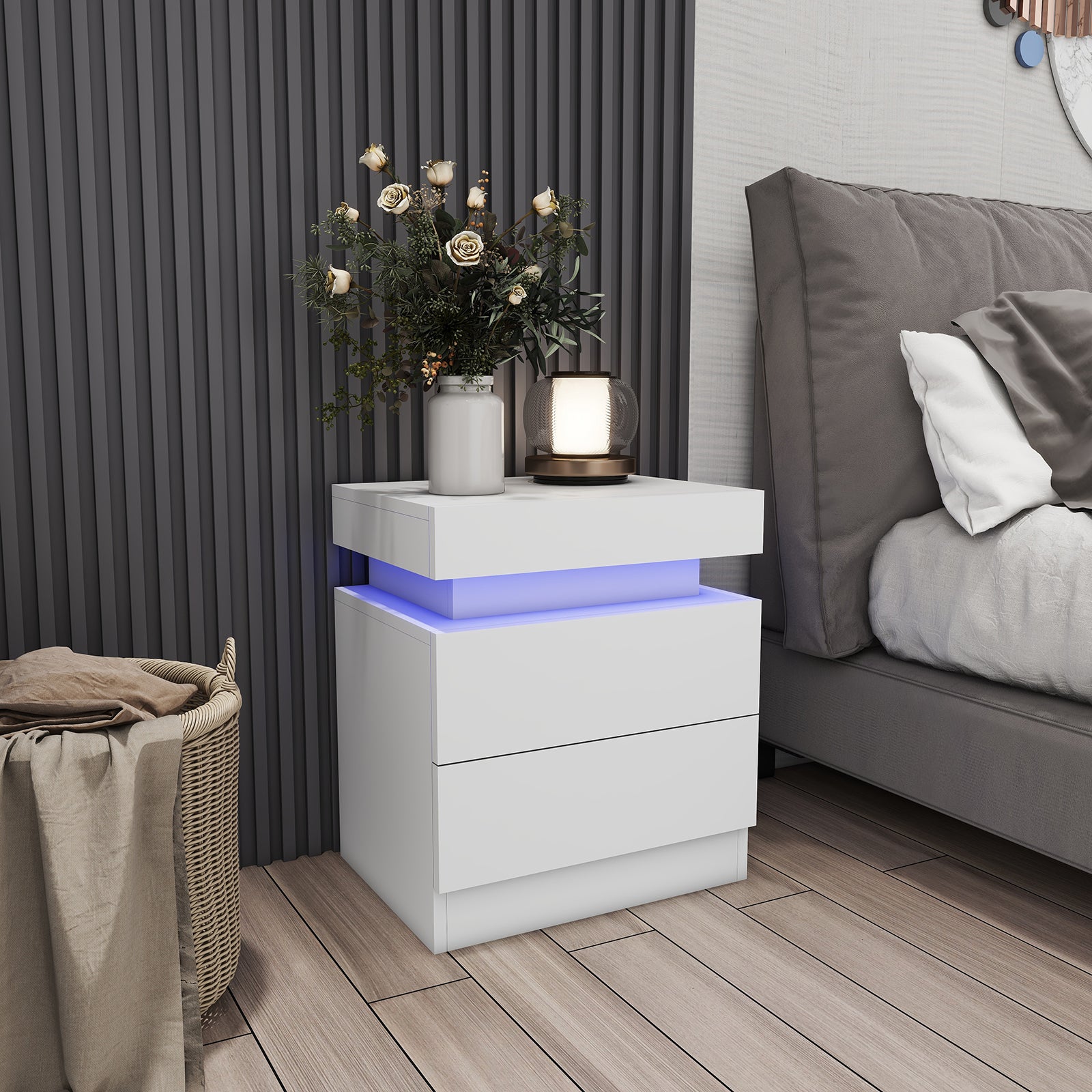 Sacha - Table de chevet avec LED - Blanc