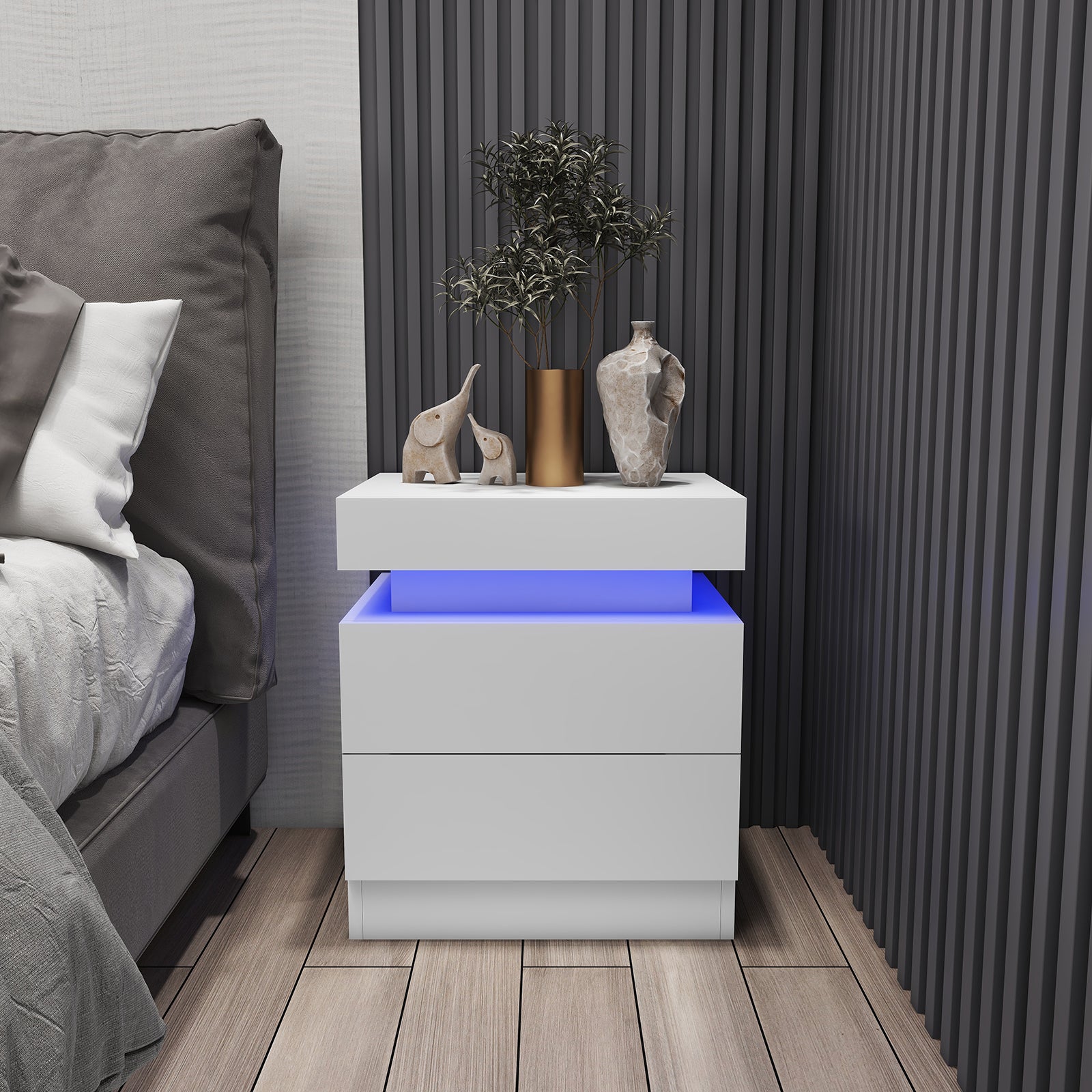 Sacha - Table de chevet avec LED - Blanc