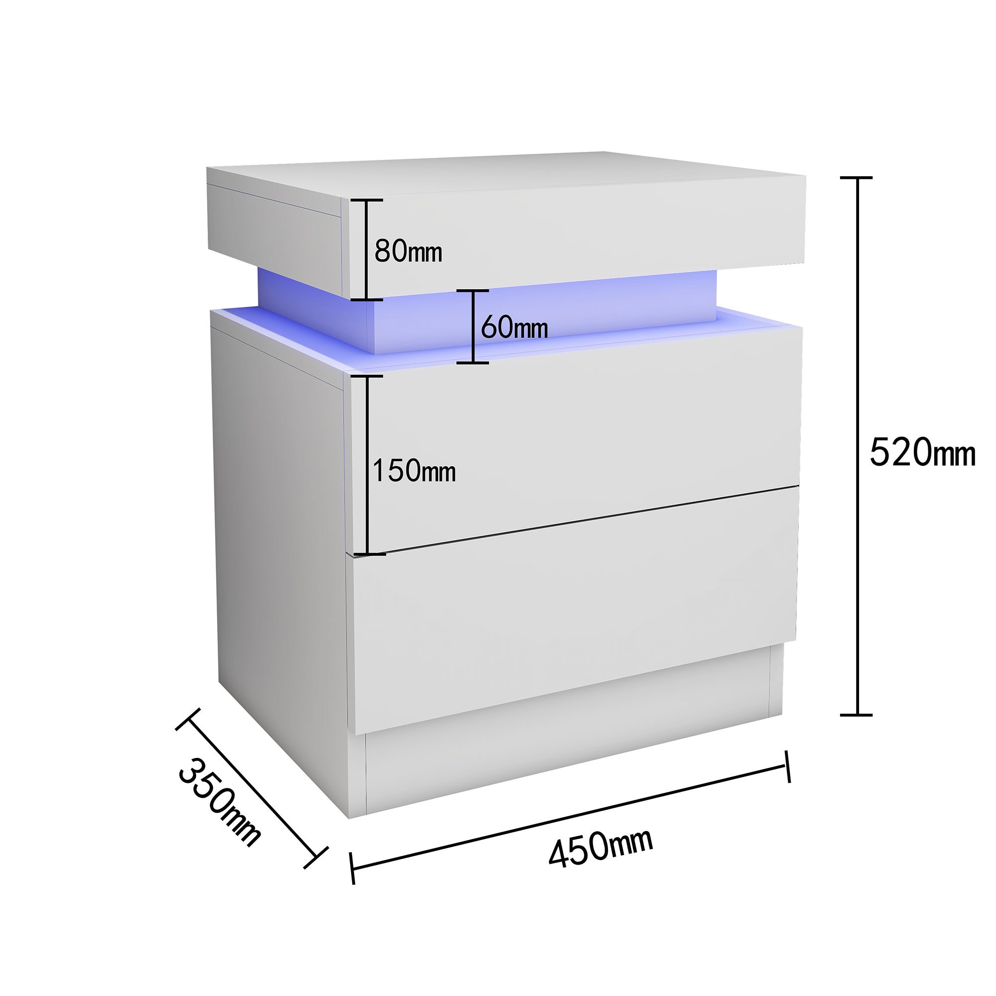 Sacha - Table de chevet avec LED - Blanc