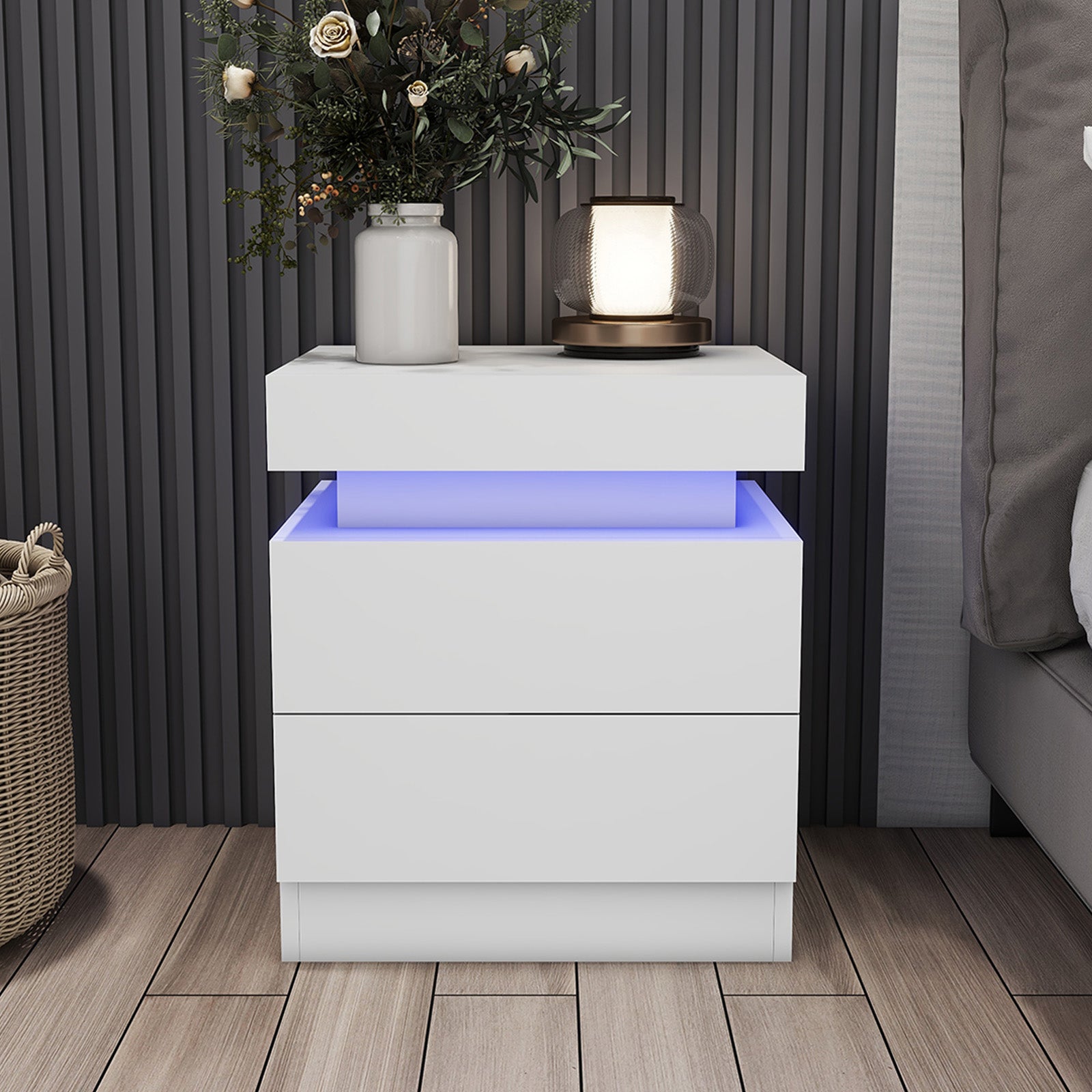 Sacha - Table de chevet avec LED - Blanc