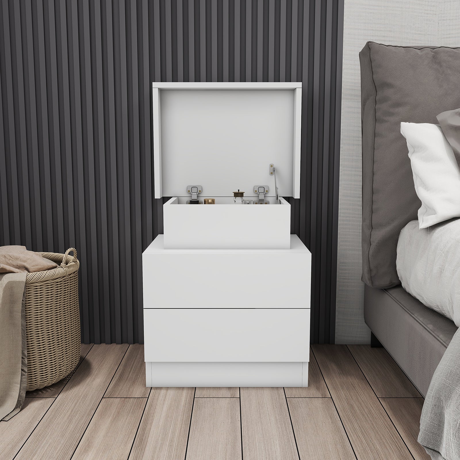 Sacha - Table de chevet avec LED - Blanc