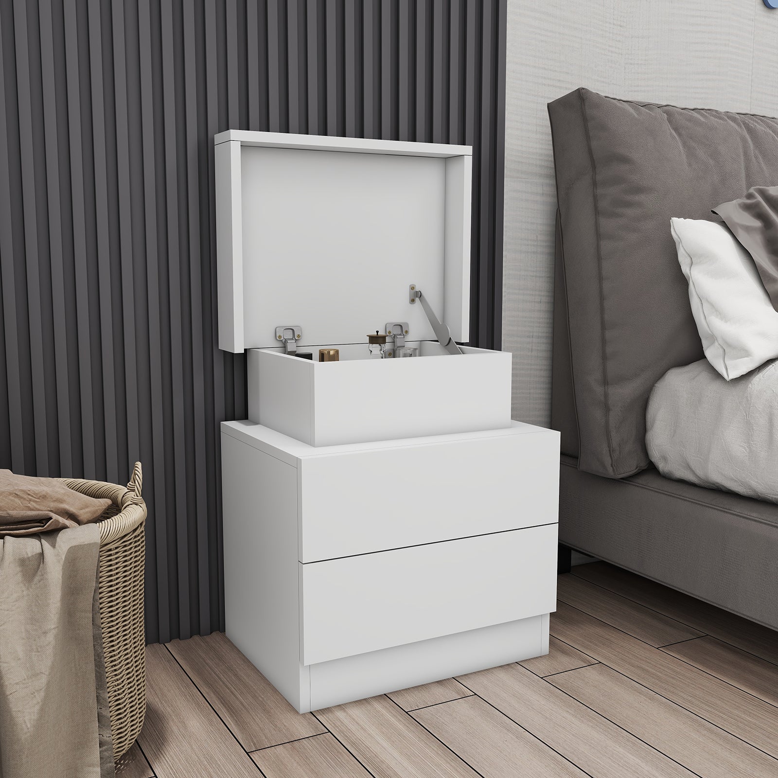 Sacha - Table de chevet avec LED - Blanc