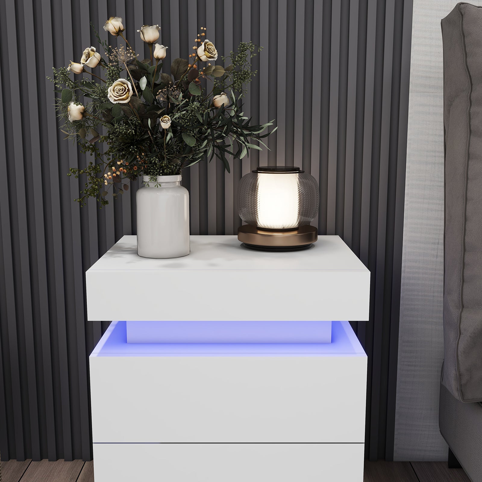 Sacha - Table de chevet avec LED - Blanc