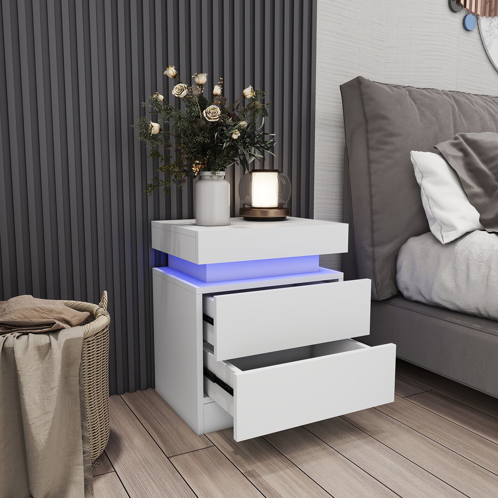 Sacha - Table de chevet avec LED - Blanc