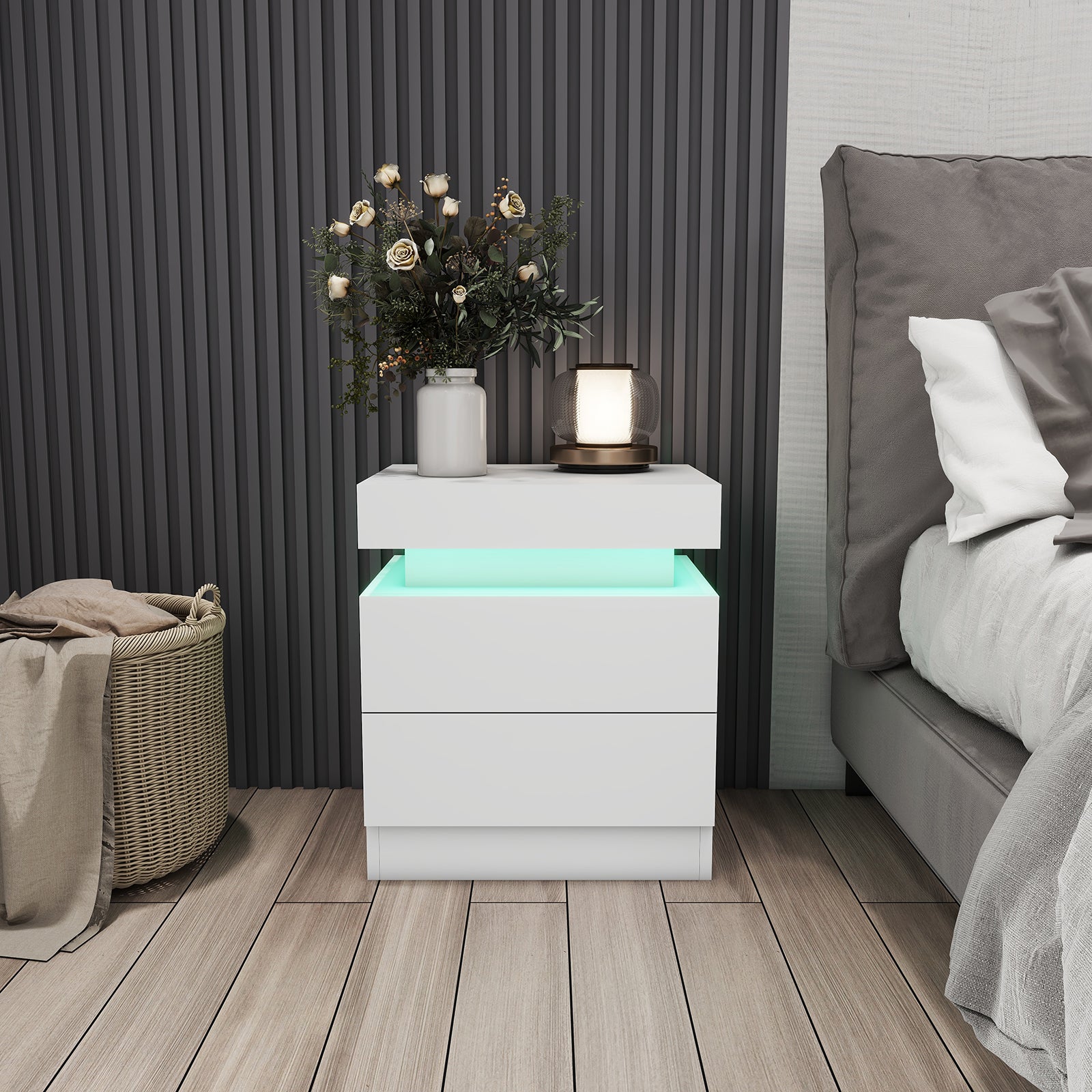 Sacha - Table de chevet avec LED - Blanc