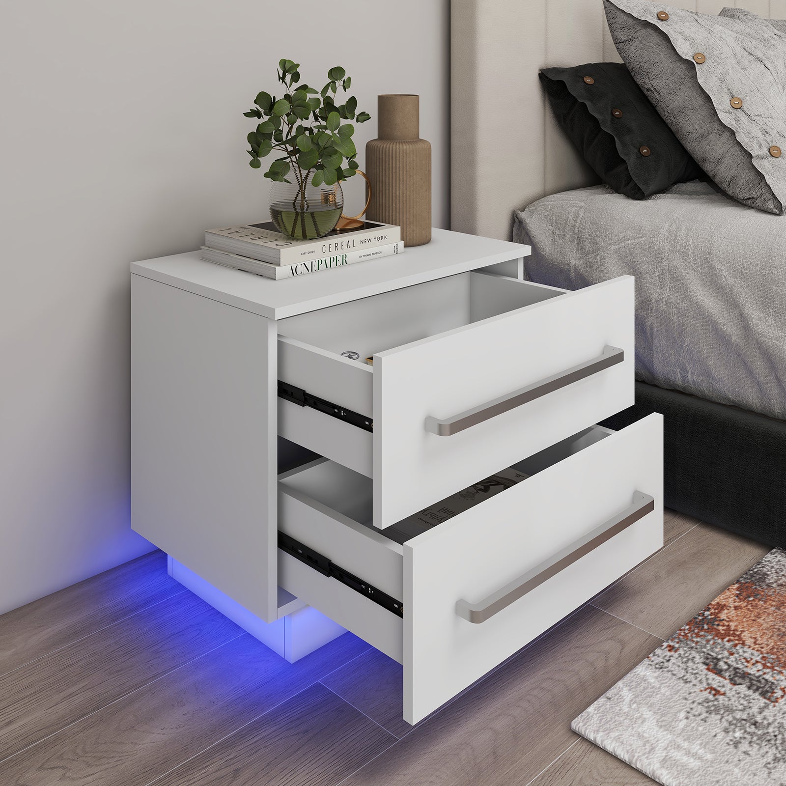 Clara - Table de chevet avec LED - Blanc