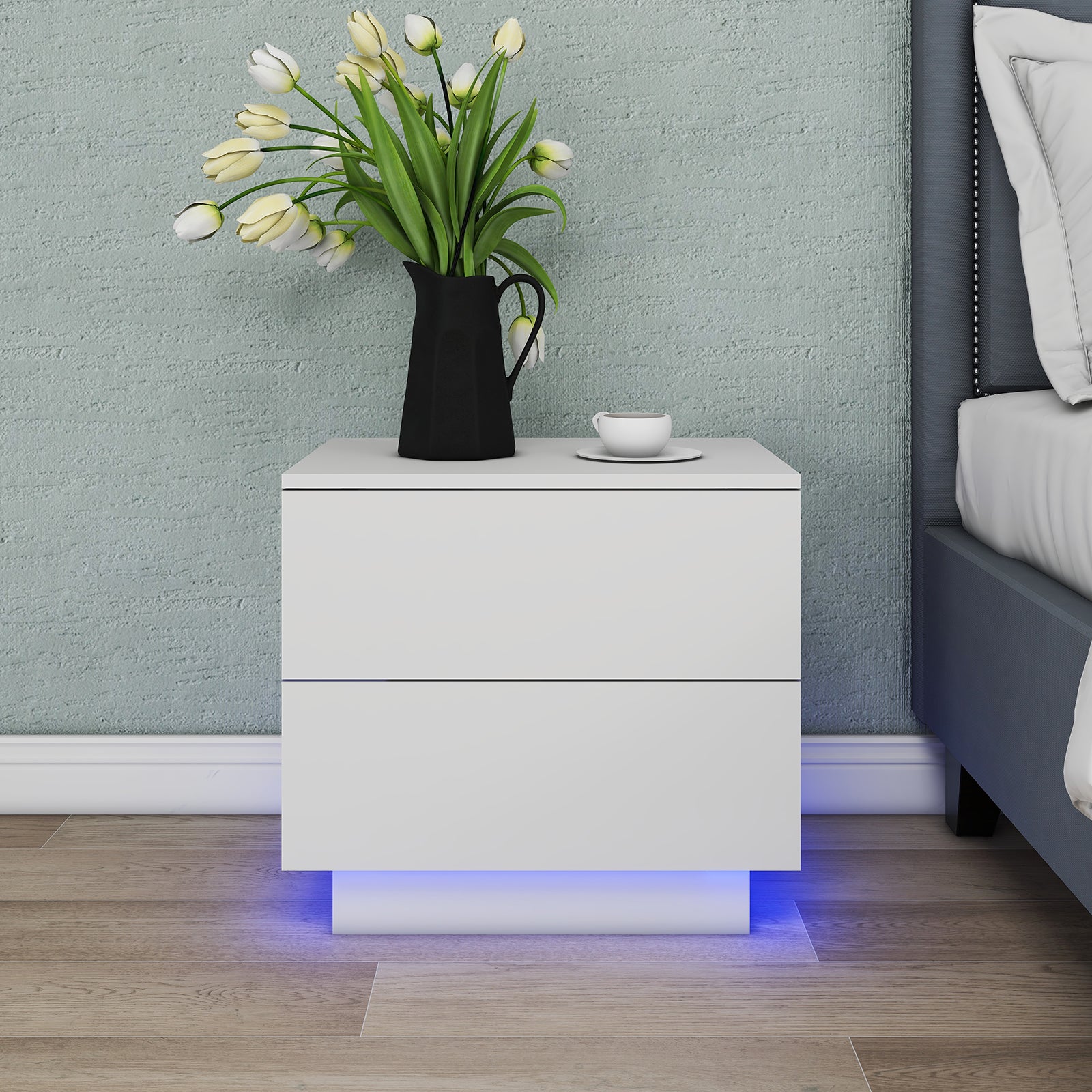 Tara - Table de chevet avec LED - Blanc