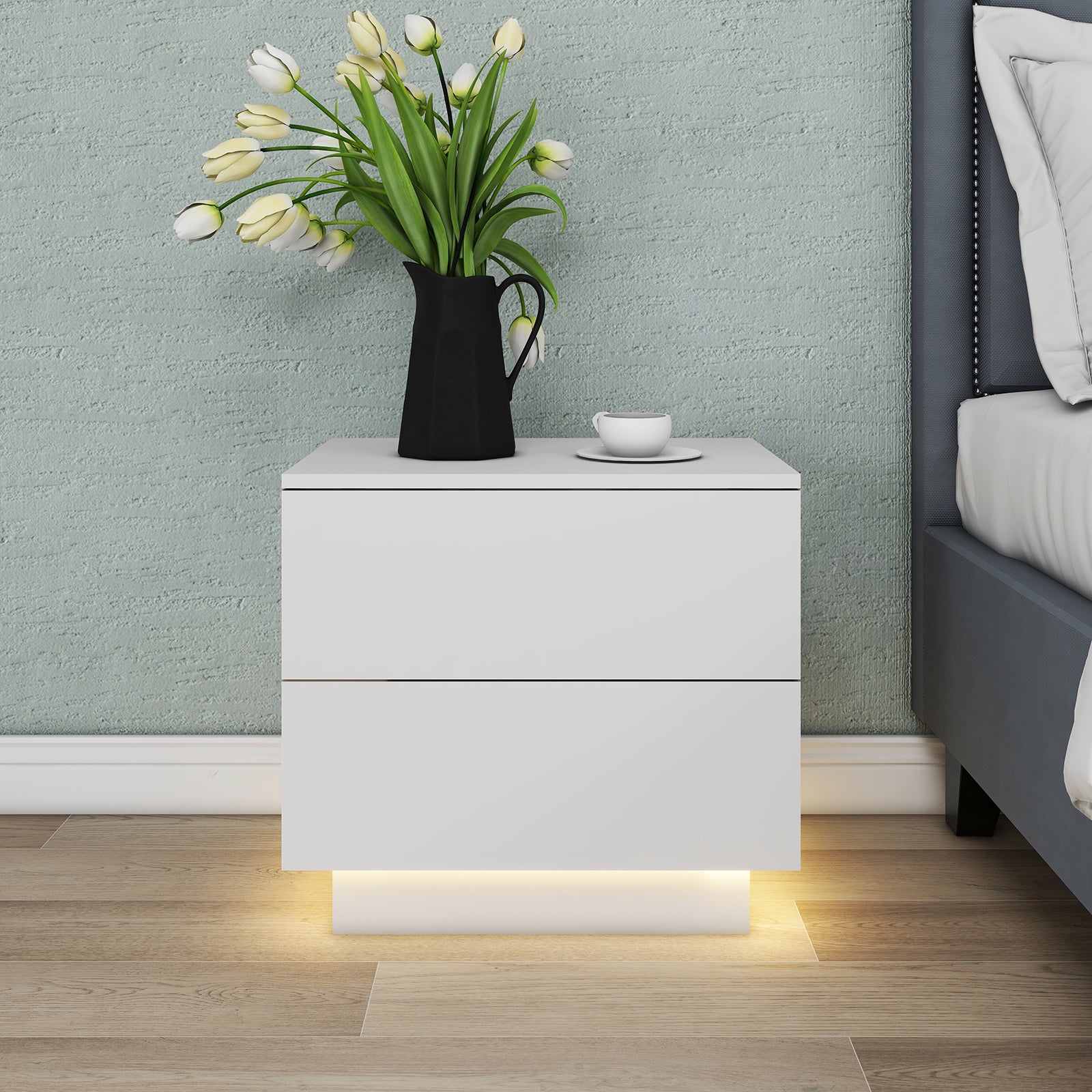 Tara - Table de chevet avec LED - Blanc