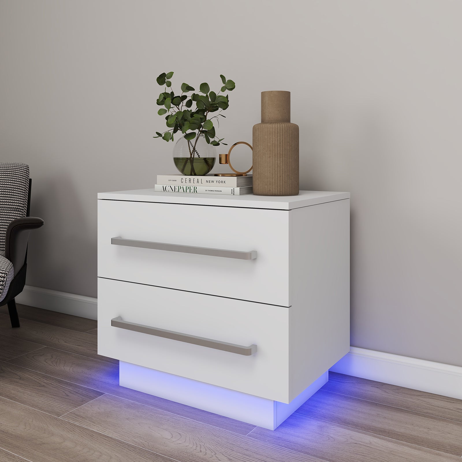 Clara - Table de chevet avec LED - Blanc