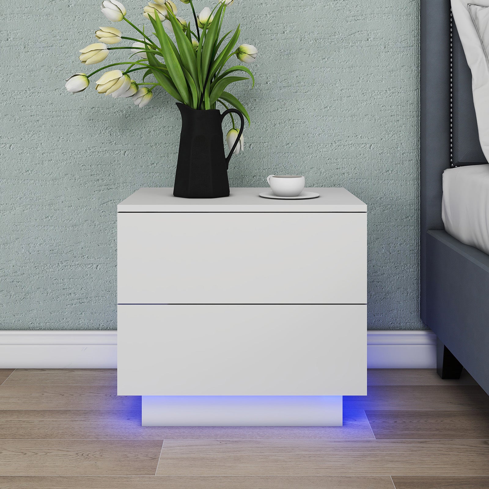 Tara - Table de chevet avec LED - Blanc
