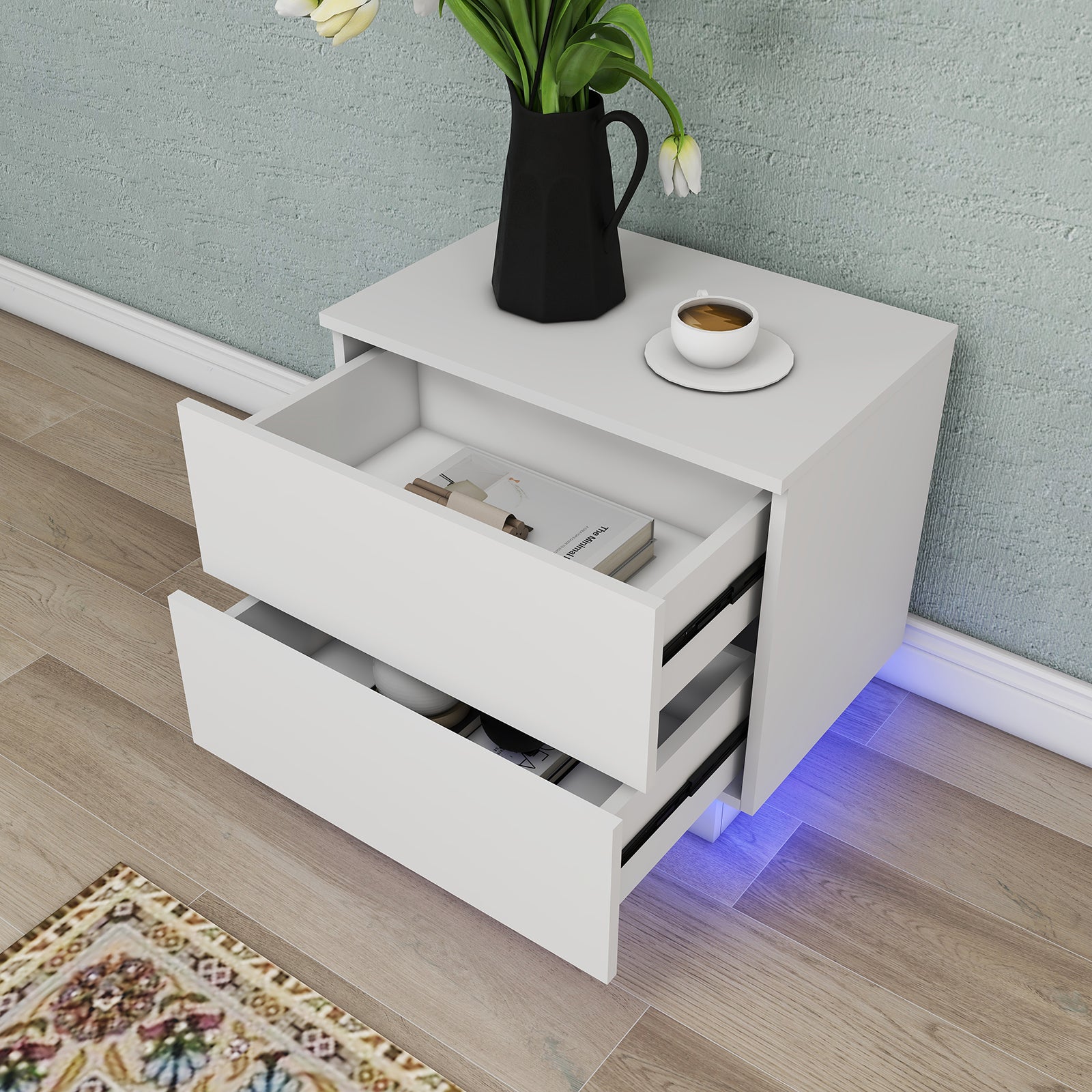 Tara - Table de chevet avec LED - Blanc