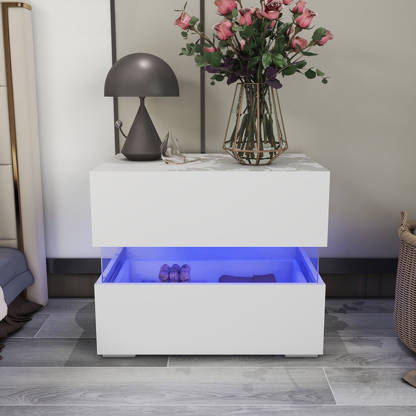 Amélia - Table de chevet avec LED - Blanc