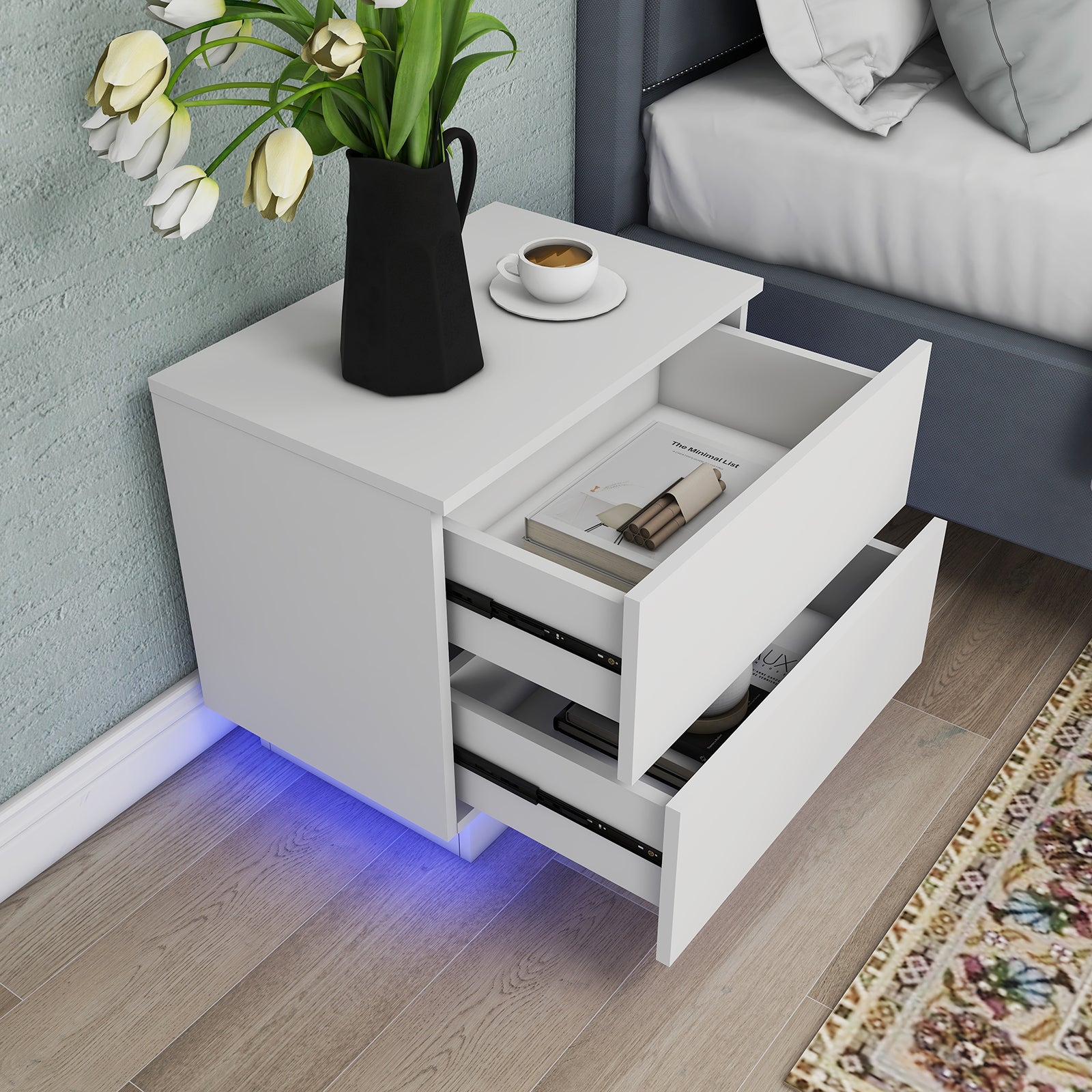 Tara - Table de chevet avec LED - Blanc