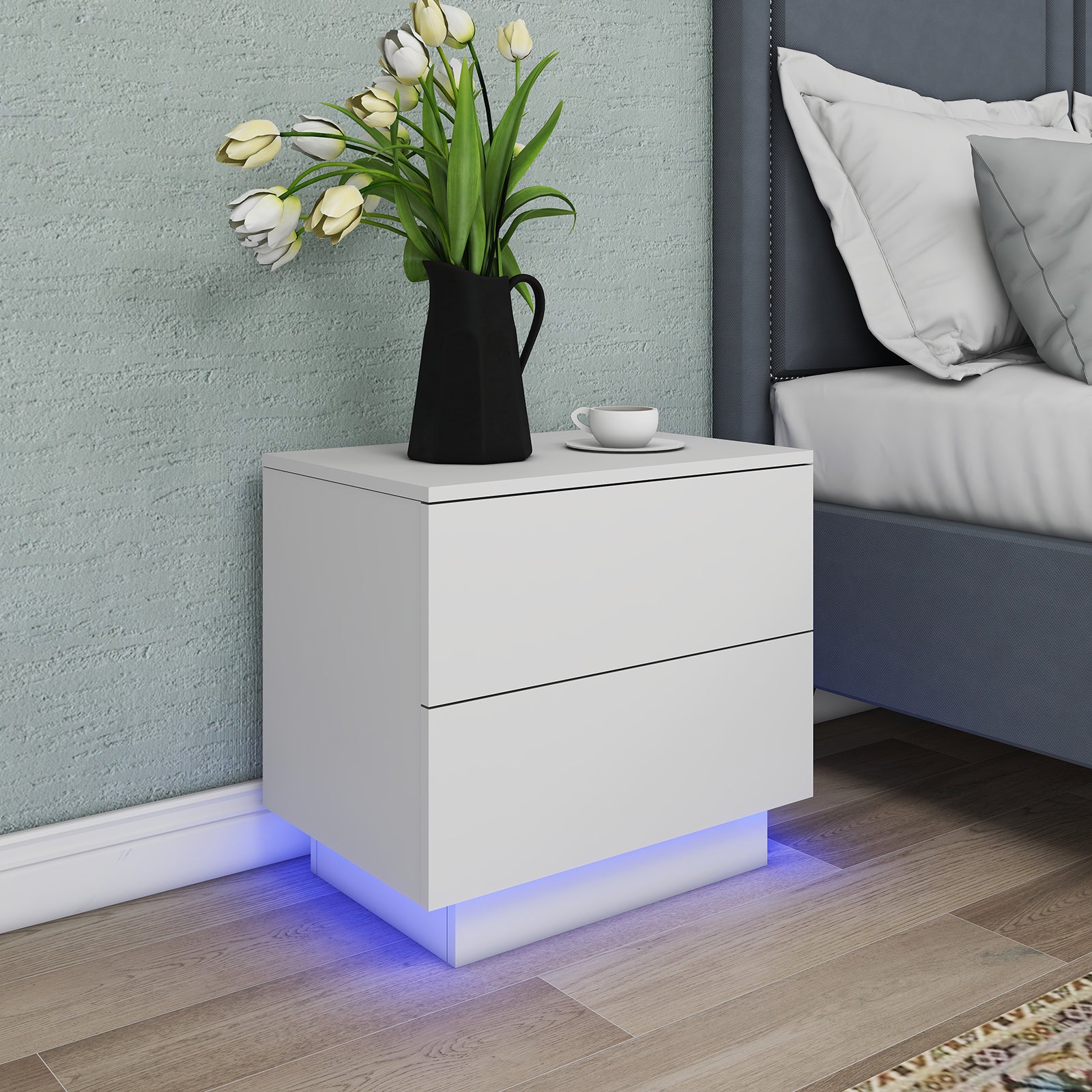 Tara - Table de chevet avec LED - Blanc