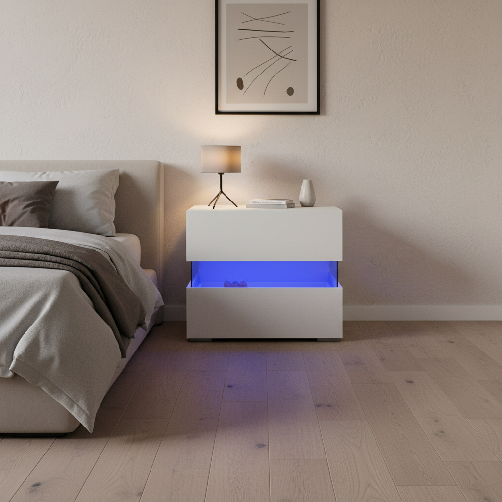 Amélia - Table de chevet avec LED - Blanc