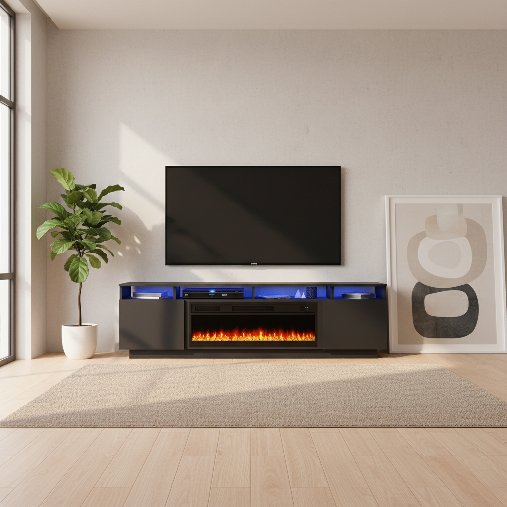 Laura - LED TV Stand With Fireplace - Entertainment Unit - Glossy Black - 78 In.