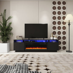 Meuble de TV avec Foyer et LED - Noir Lustré - 78 po