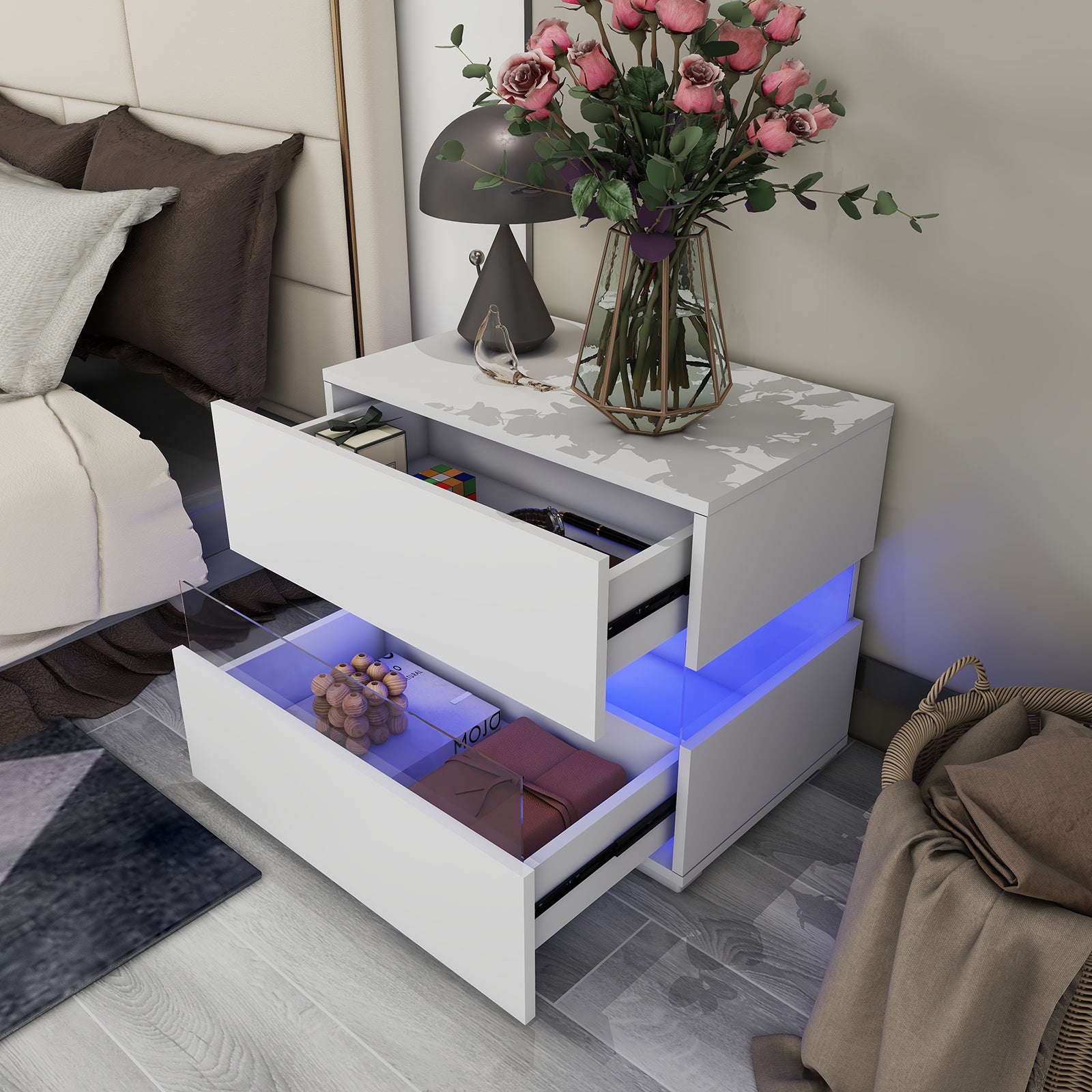 Amélia - Table de chevet avec LED - Blanc