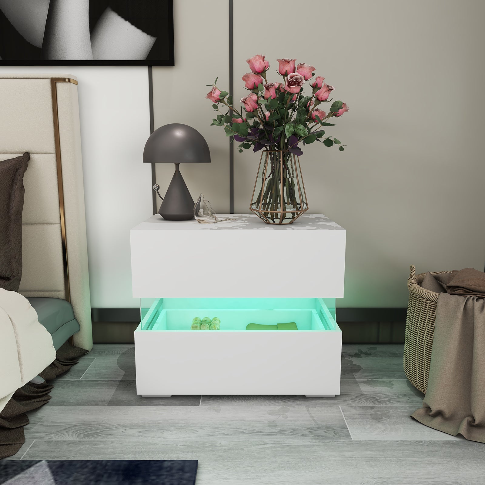 Amélia - Table de chevet avec LED - Blanc