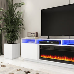 Meuble de TV avec Foyer et LED - Blanc Lustré - 78 po
