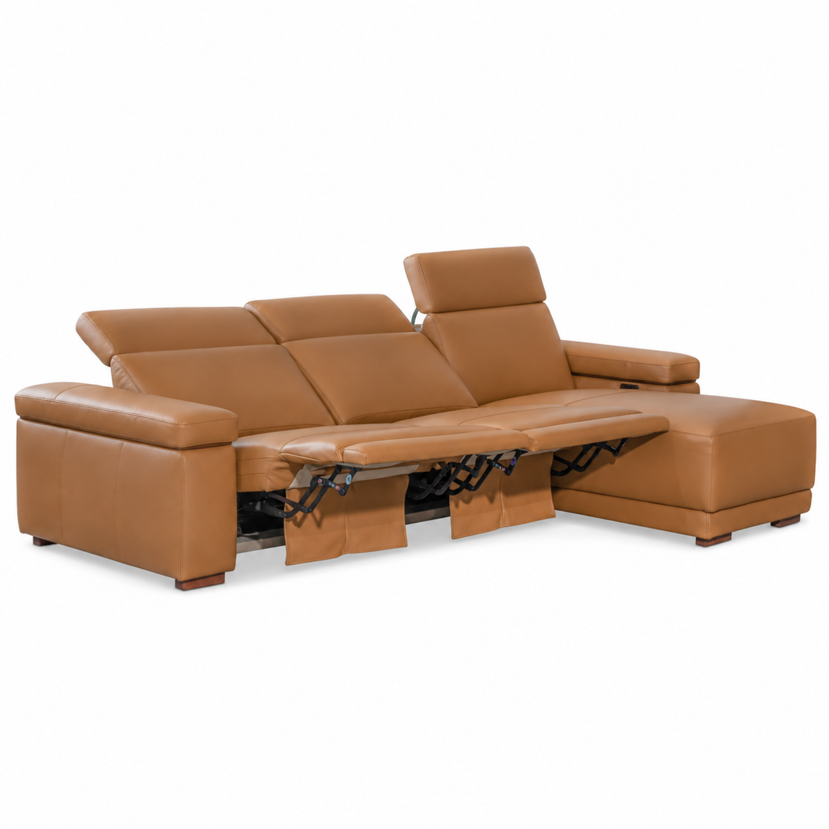 Levanto - Sectionnel inclinable motorisée - Cuir Véritable Cognac