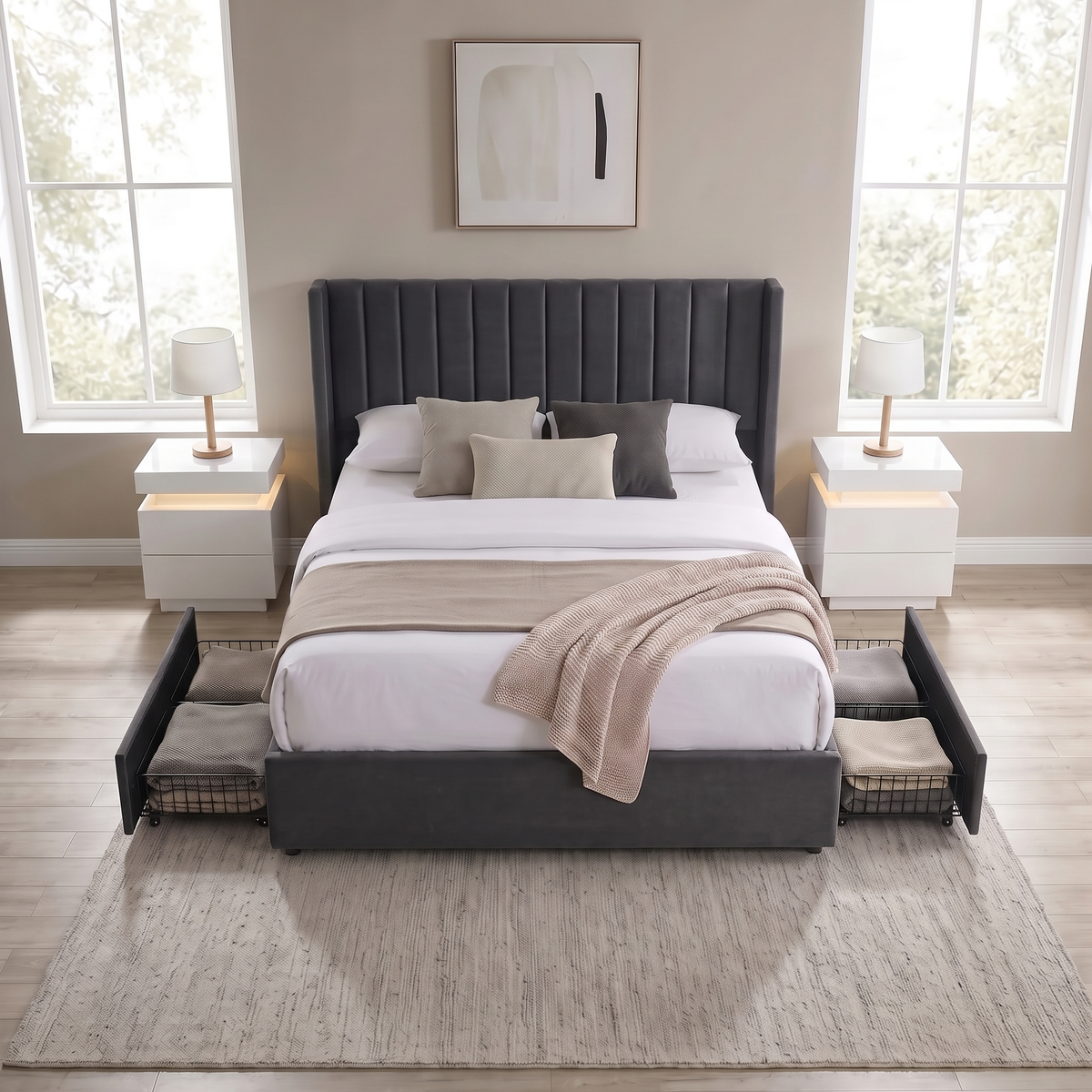 Bena - Full Bed - Grey Velvet