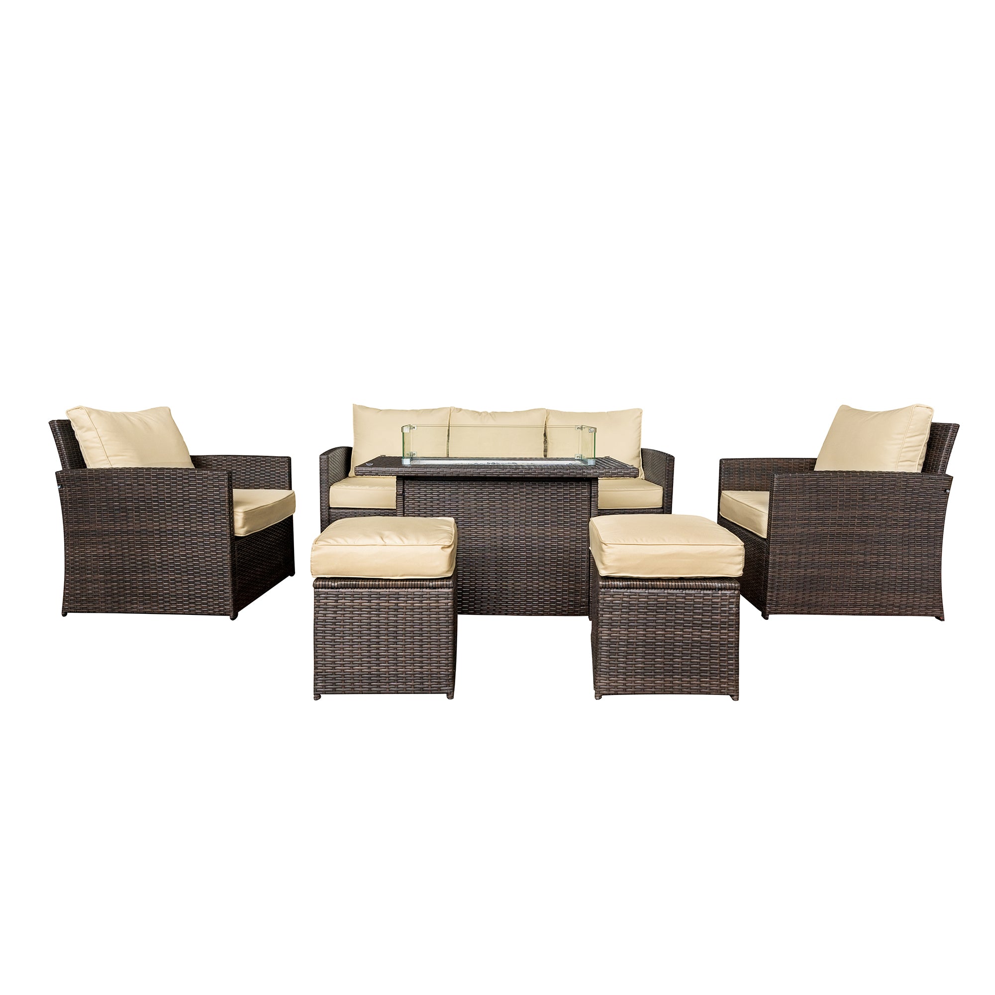 Patio Set - 6 Piece Patio Set with Fireplace Table - Brown and Beige