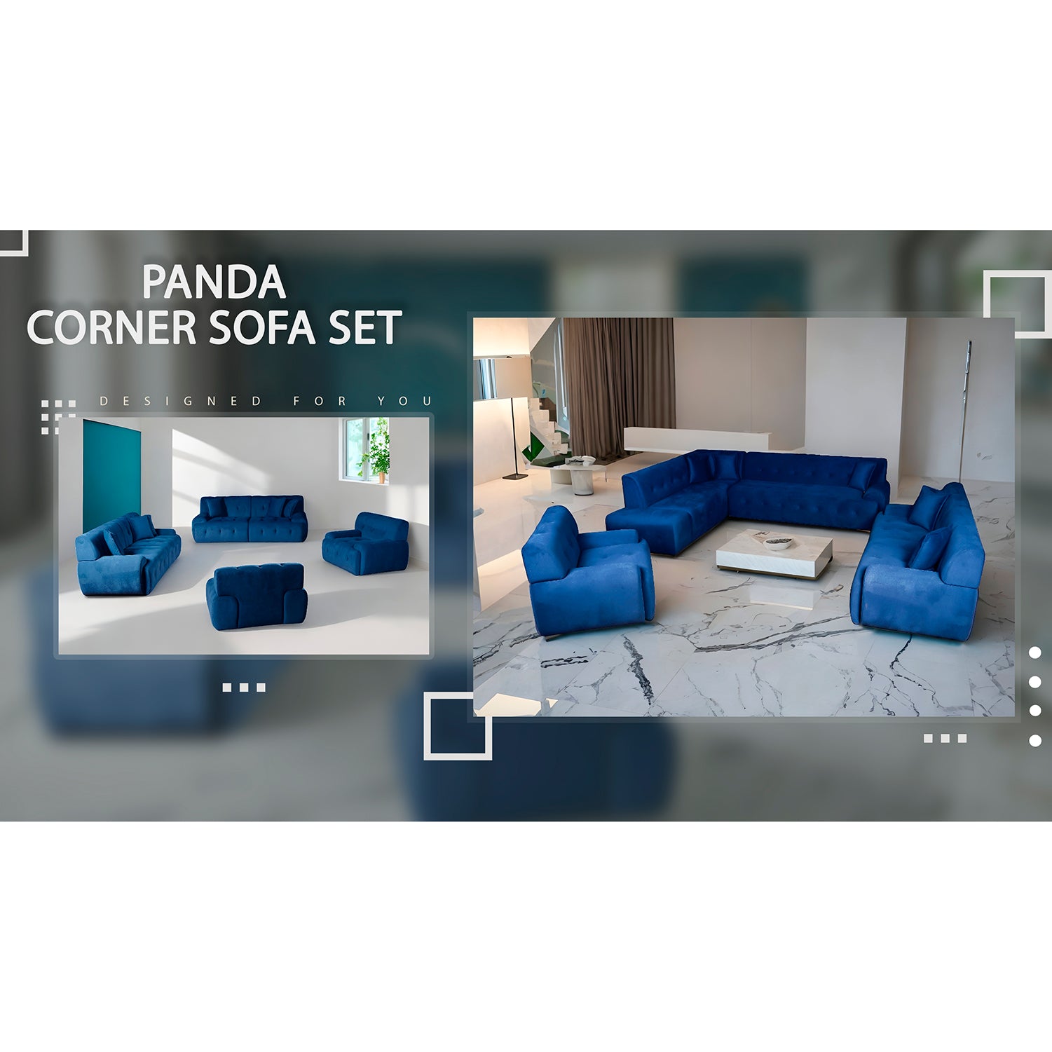 Panda - Armchair - Blue Fabric