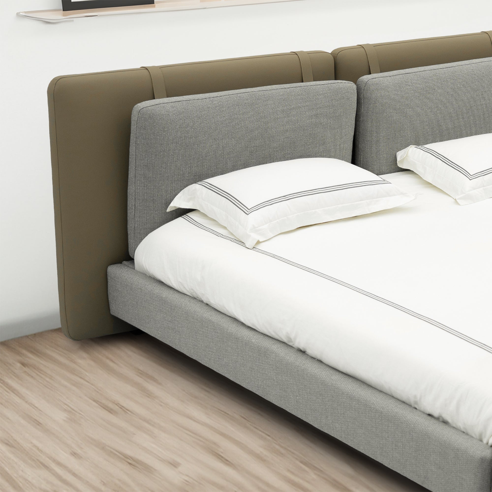 Mia - Lit King - Tissu Gris et Cuir Vert