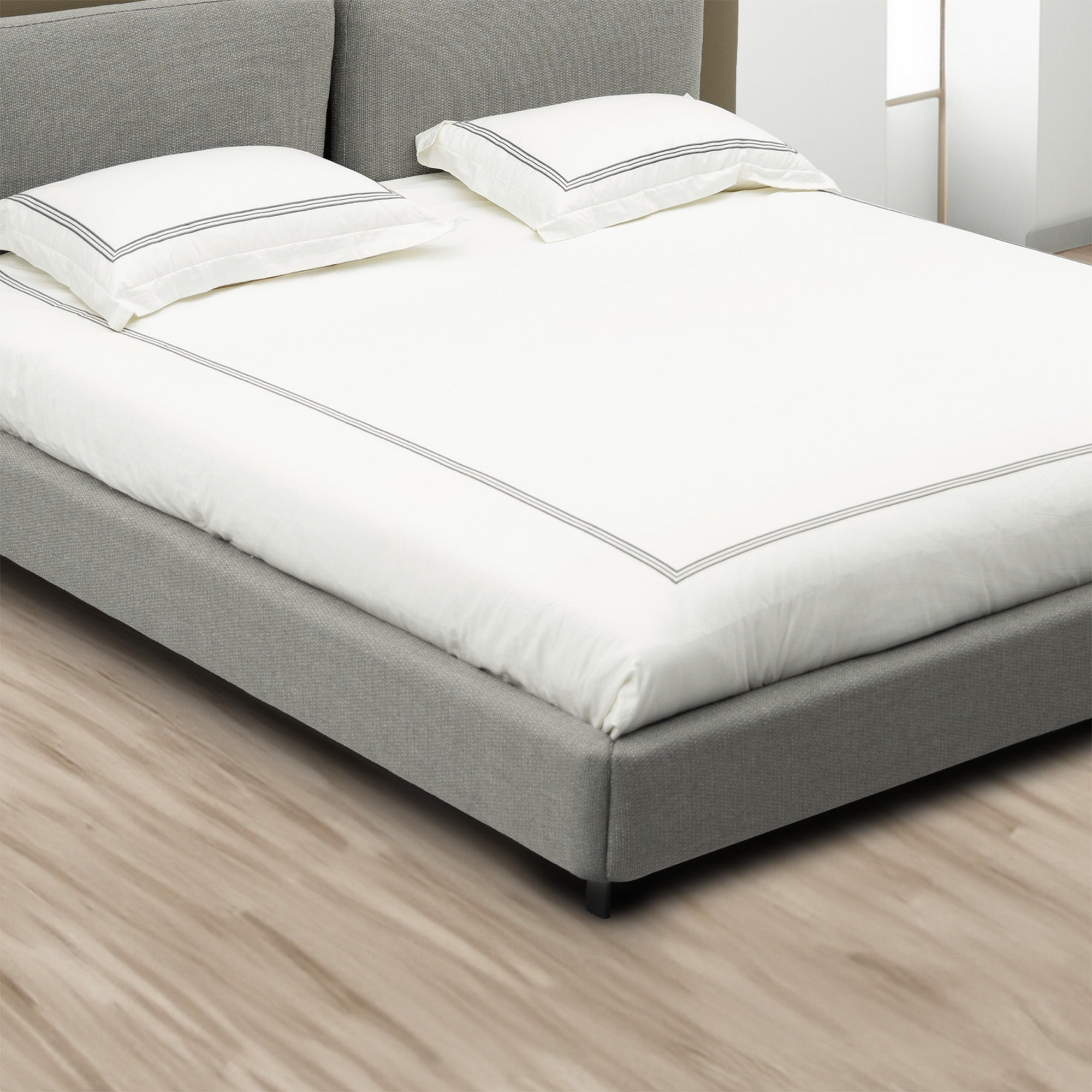 Mia - Lit King - Tissu Gris et Cuir Vert