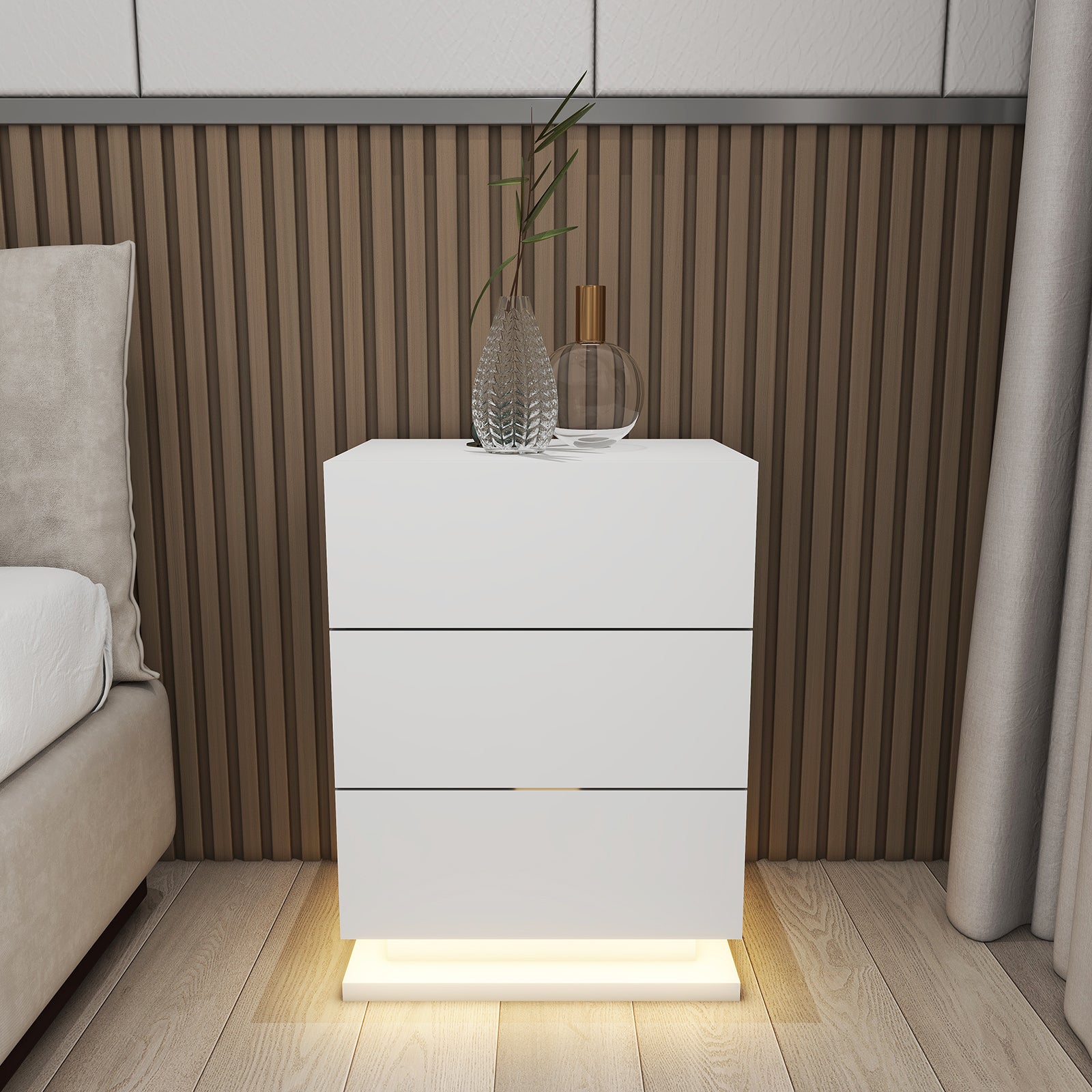 Raphael - Table de chevet avec LED - Blanc