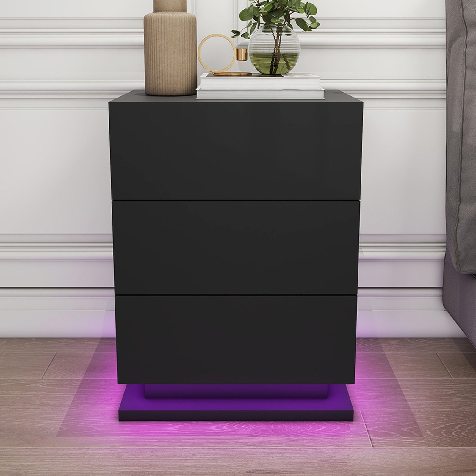 Raphael - Table de chevet avec LED - Noir