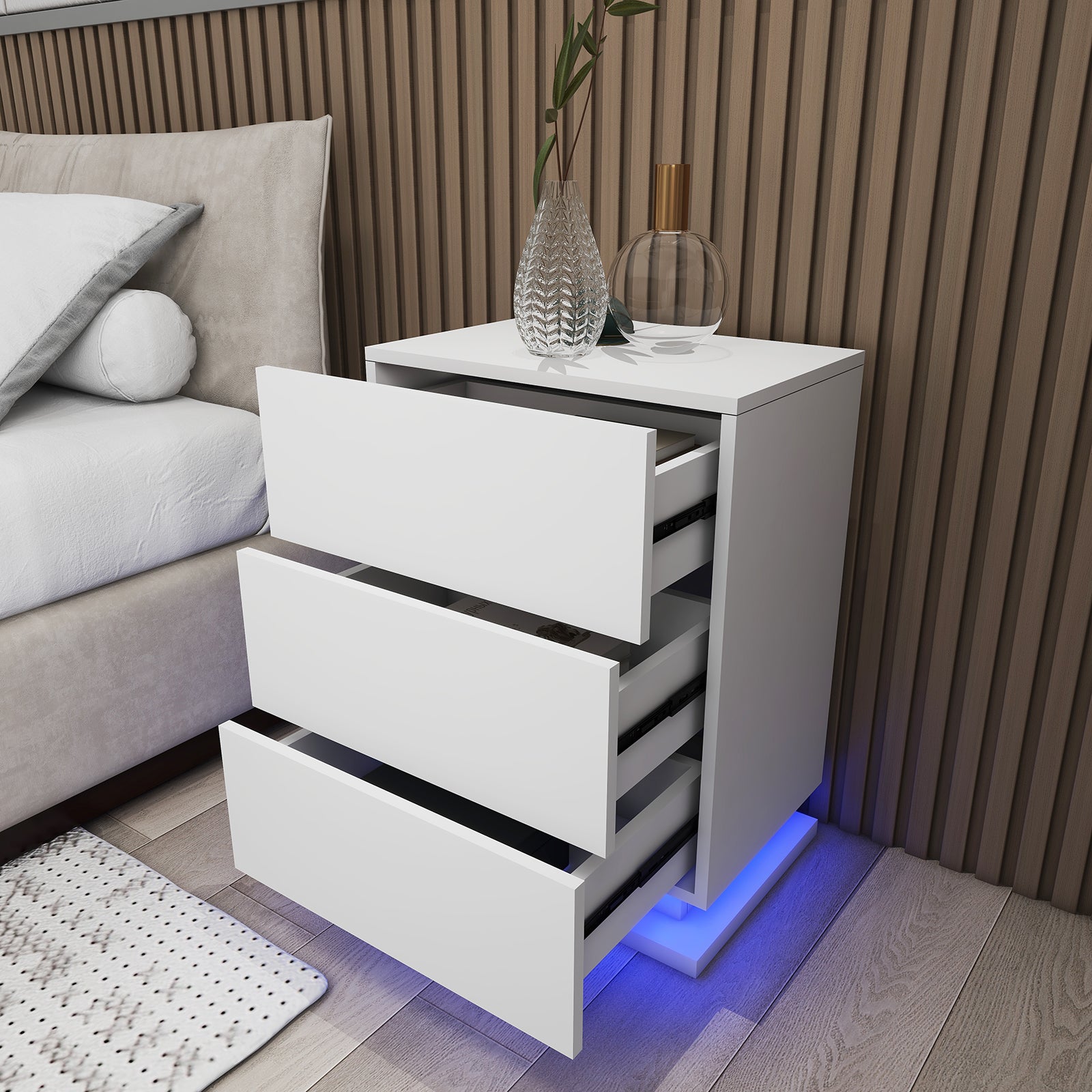 Raphael - Table de chevet avec LED - Blanc