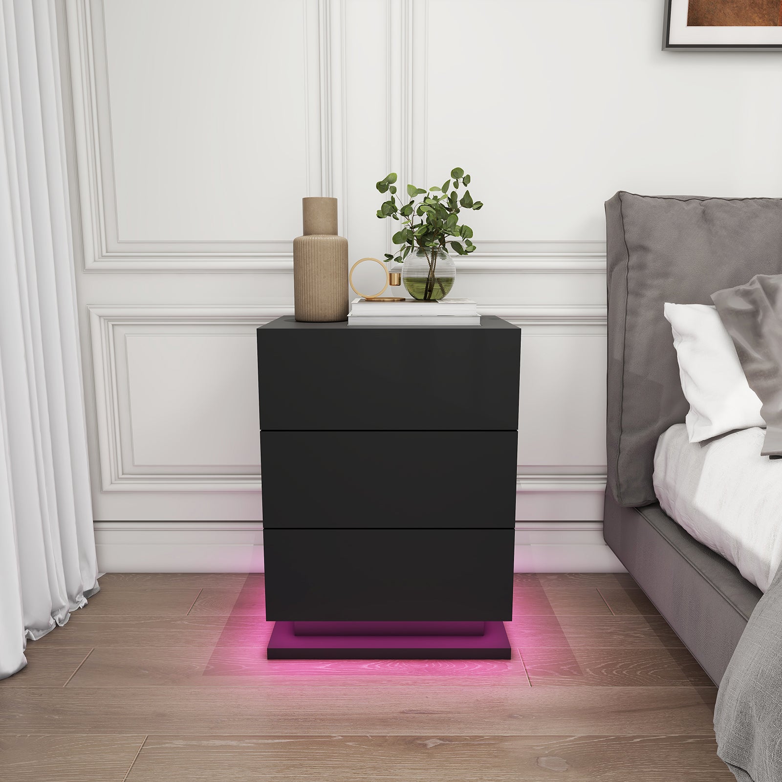 Raphael - Table de chevet avec LED - Noir
