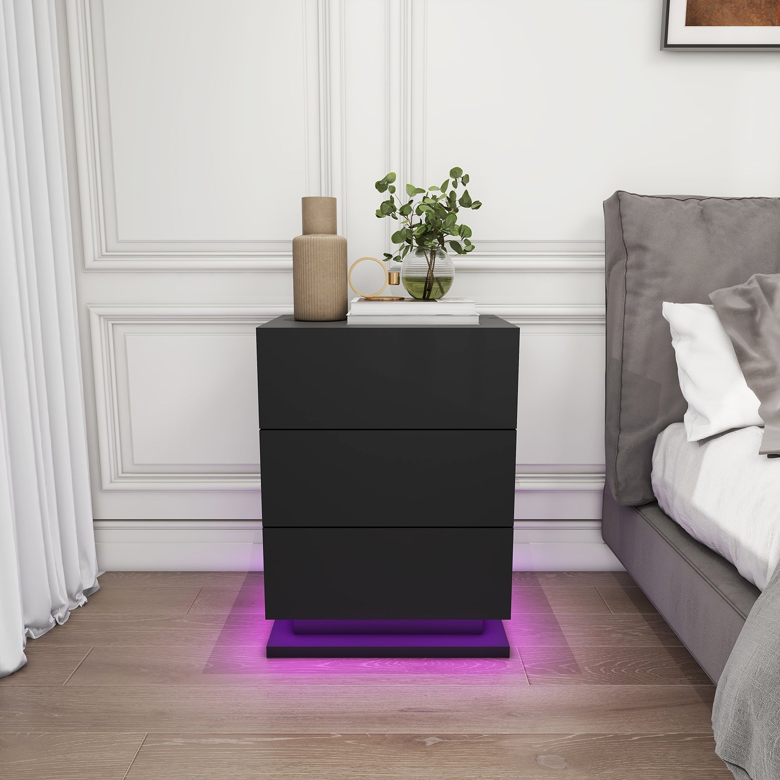 Raphael - Table de chevet avec LED - Noir