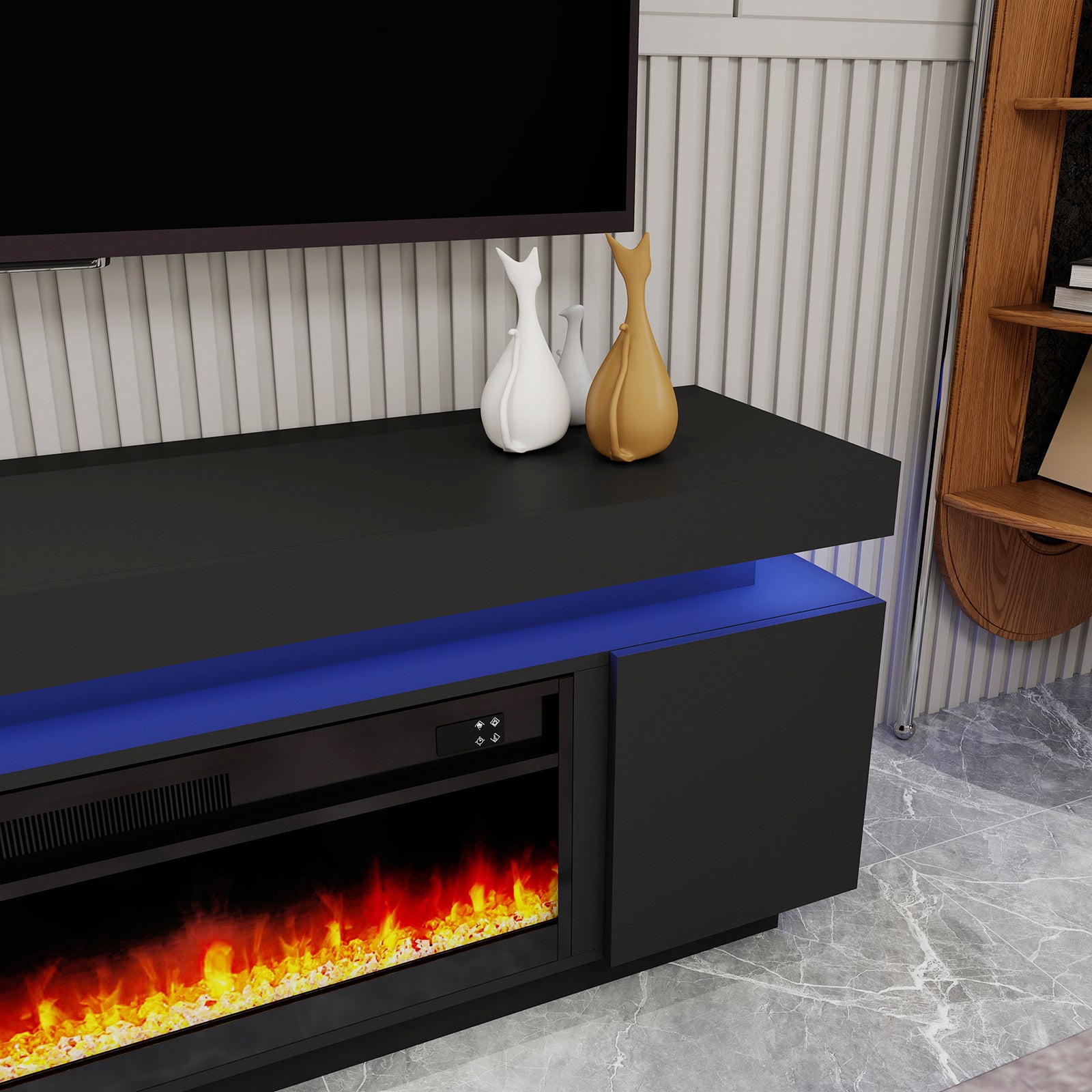 Paula - LED TV Stand with Fireplace - Entertainment Unit - Glossy Black - 67 in.