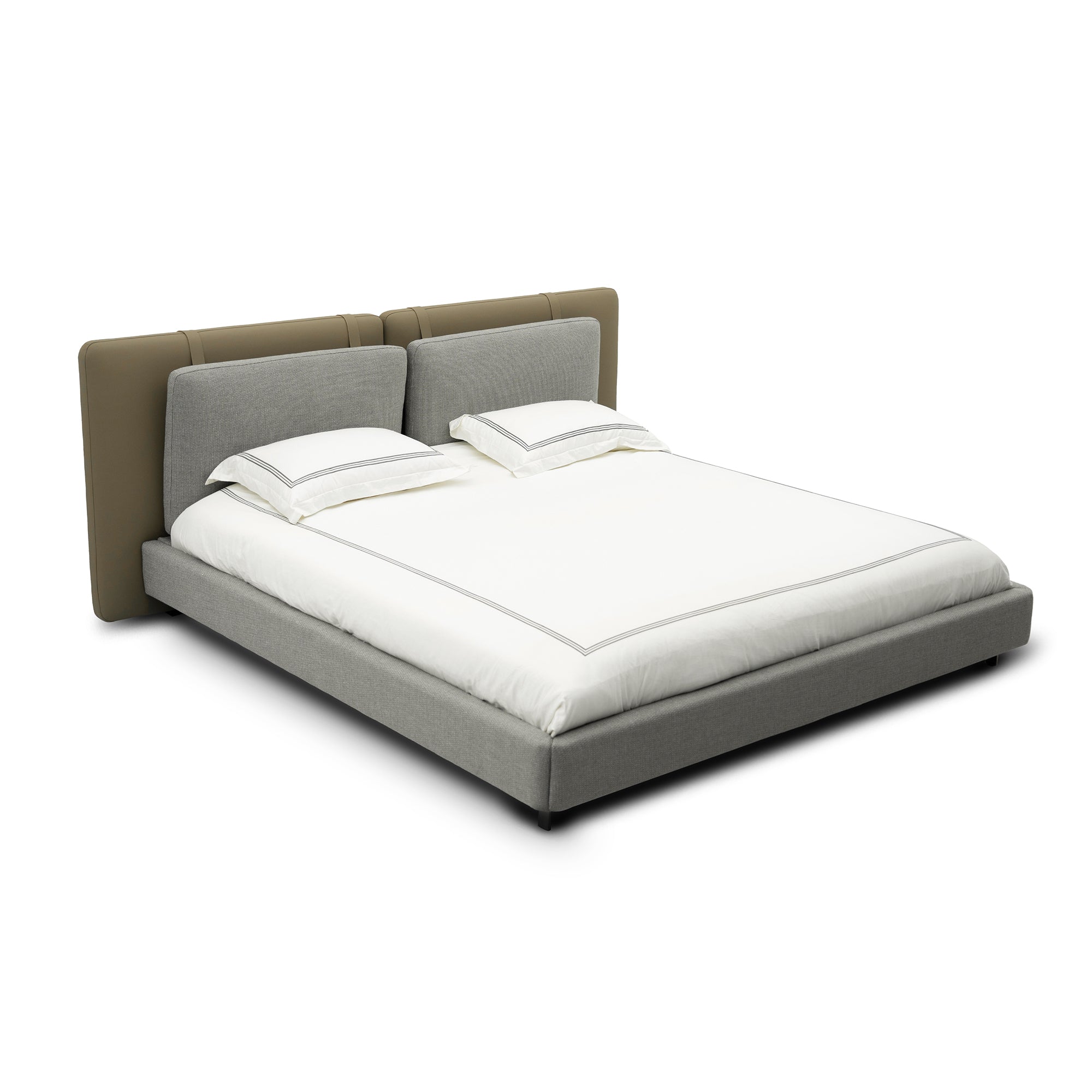 Mia - Lit King - Tissu Gris et Cuir Vert