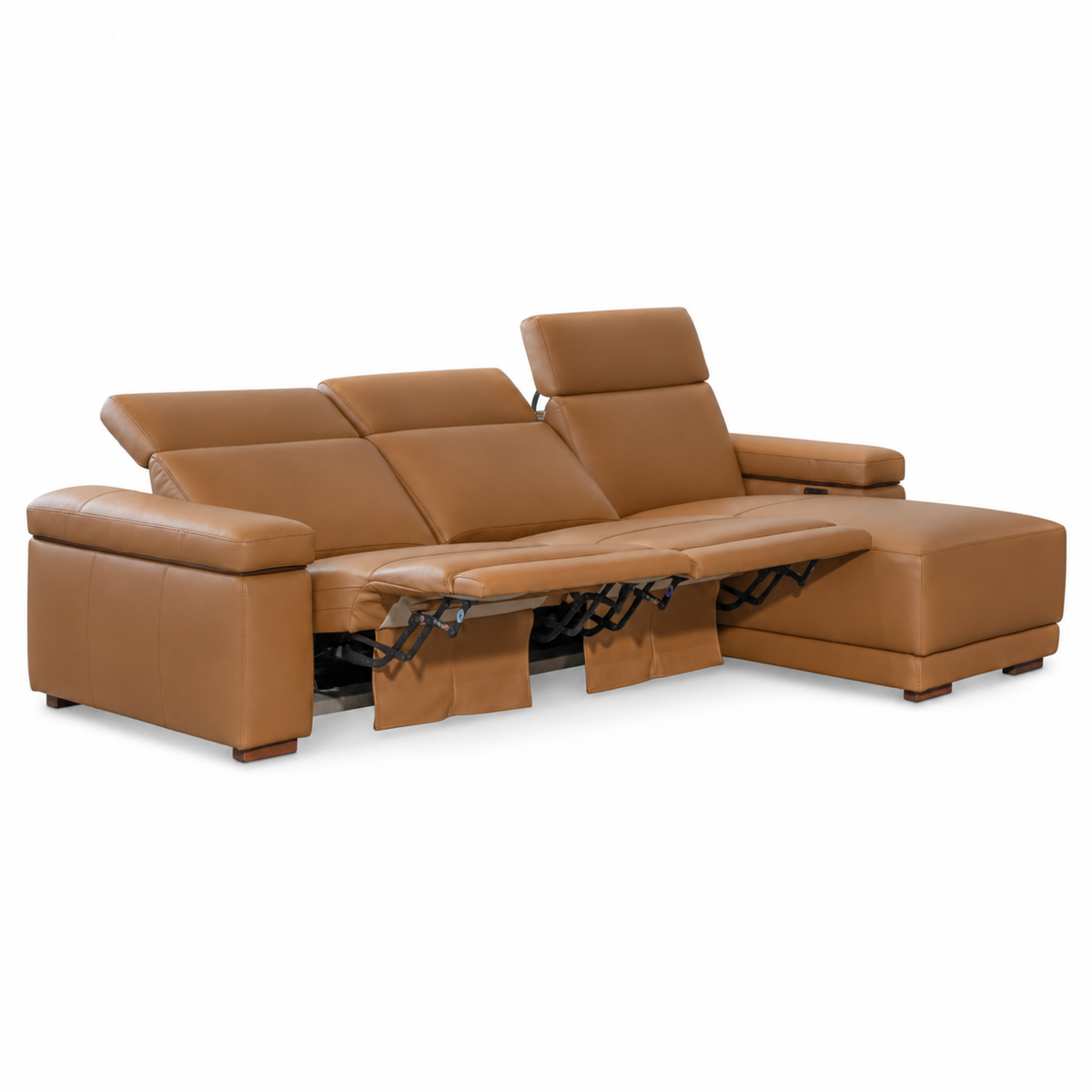 Levanto - Sectionnel inclinable motorisée - Cuir Véritable Cognac