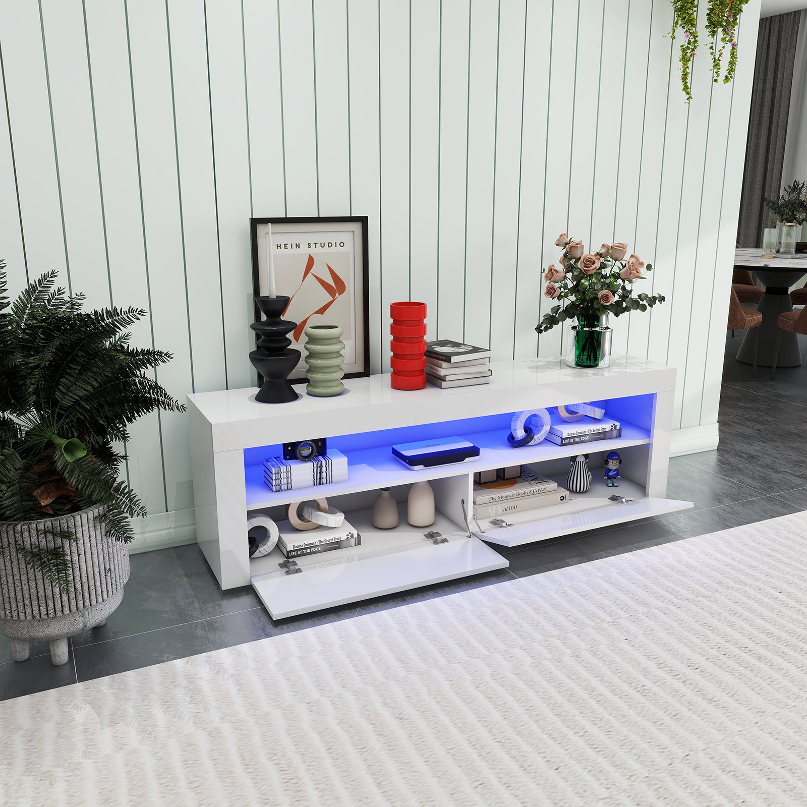 Ashton - LED TV Stand - Entertainment Unit - High Gloss White - 63in