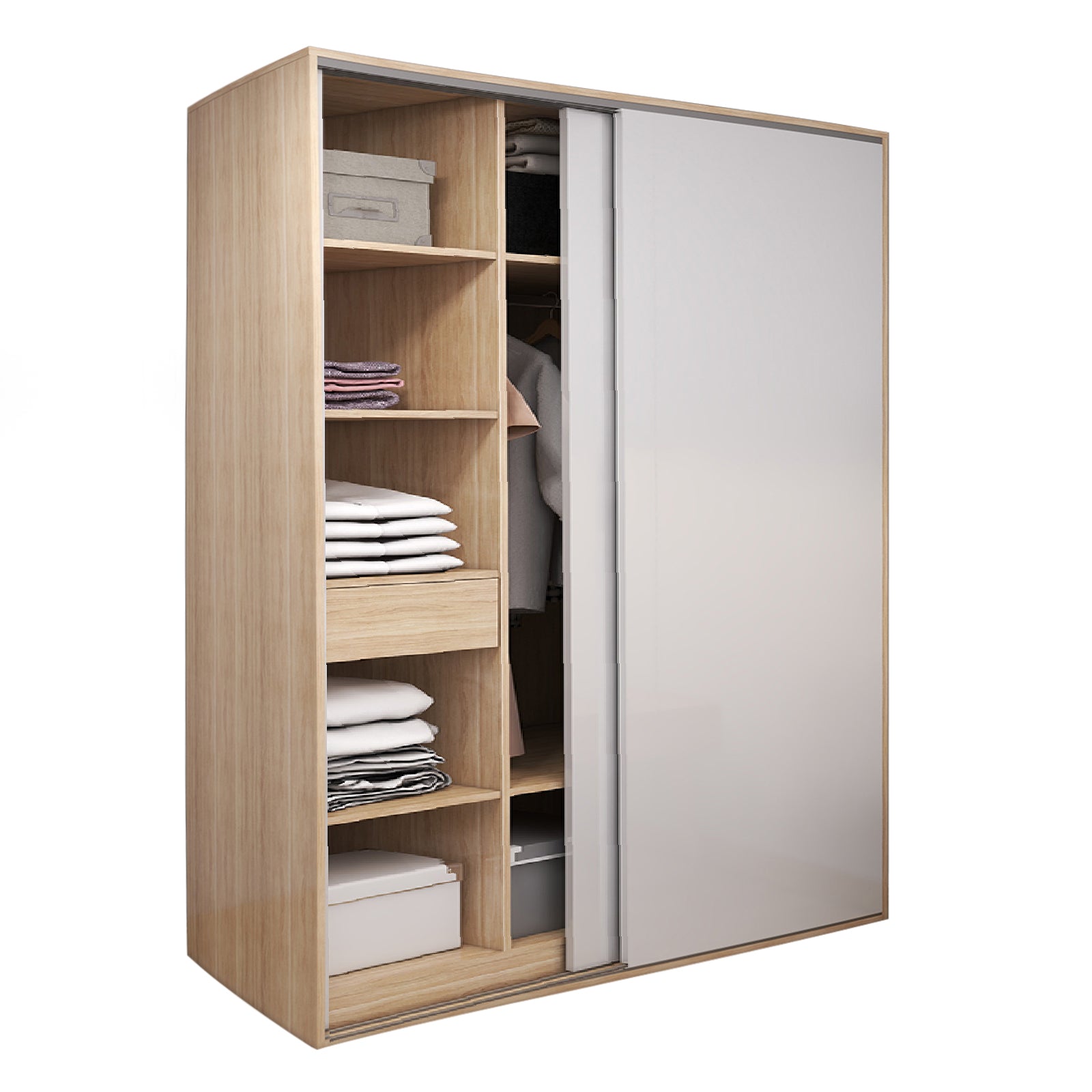 Vista - Wardrobe - Sliding Doors - Glossy White and Oak