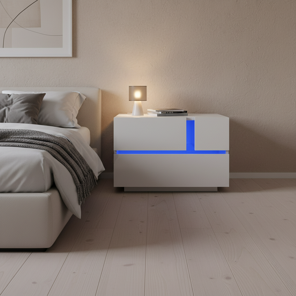 Aaron - Table de chevet avec LED - Blanc