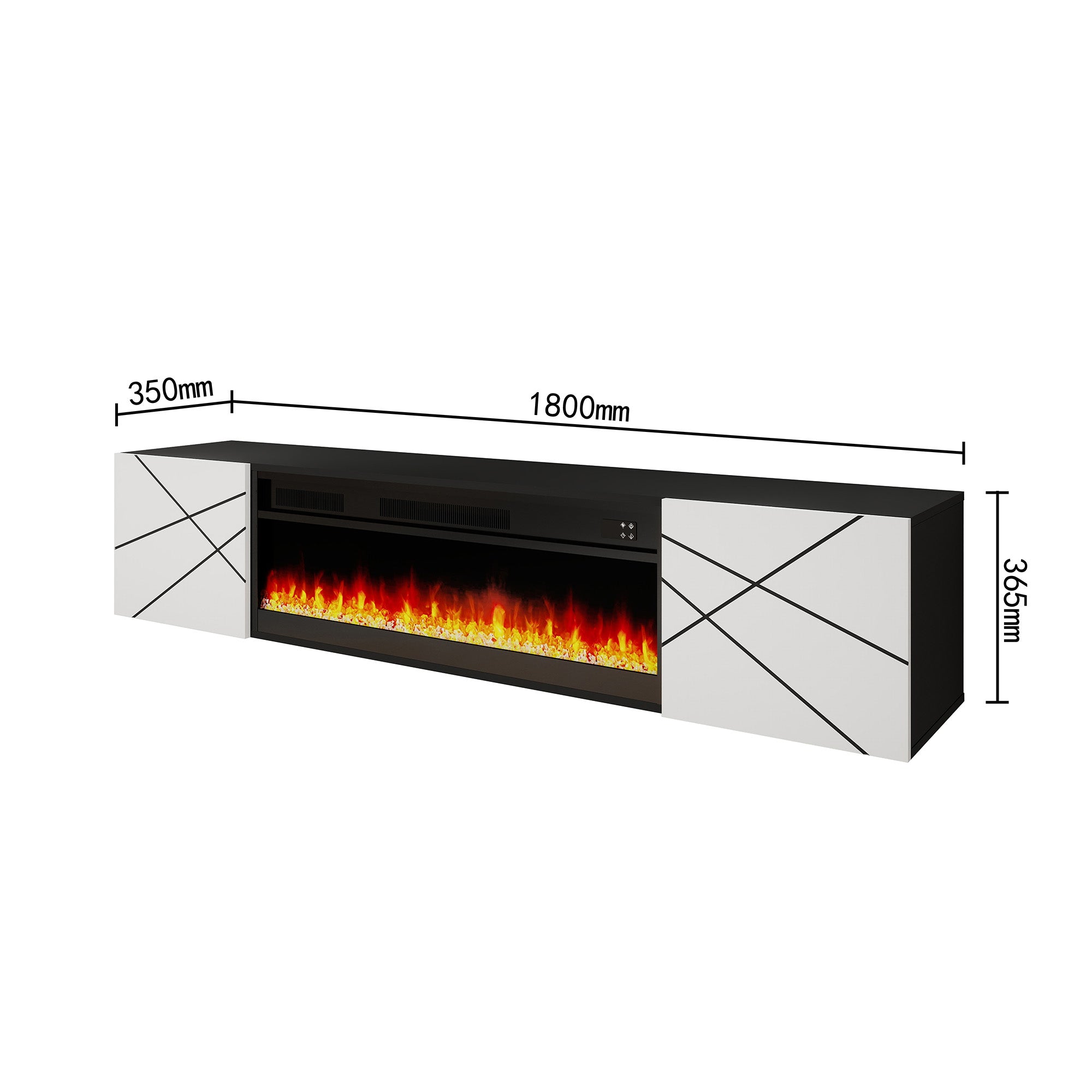 Dakar - Floating TV Stand with Fireplace and LED - Entertainment Unit - Black and White - 67 in.