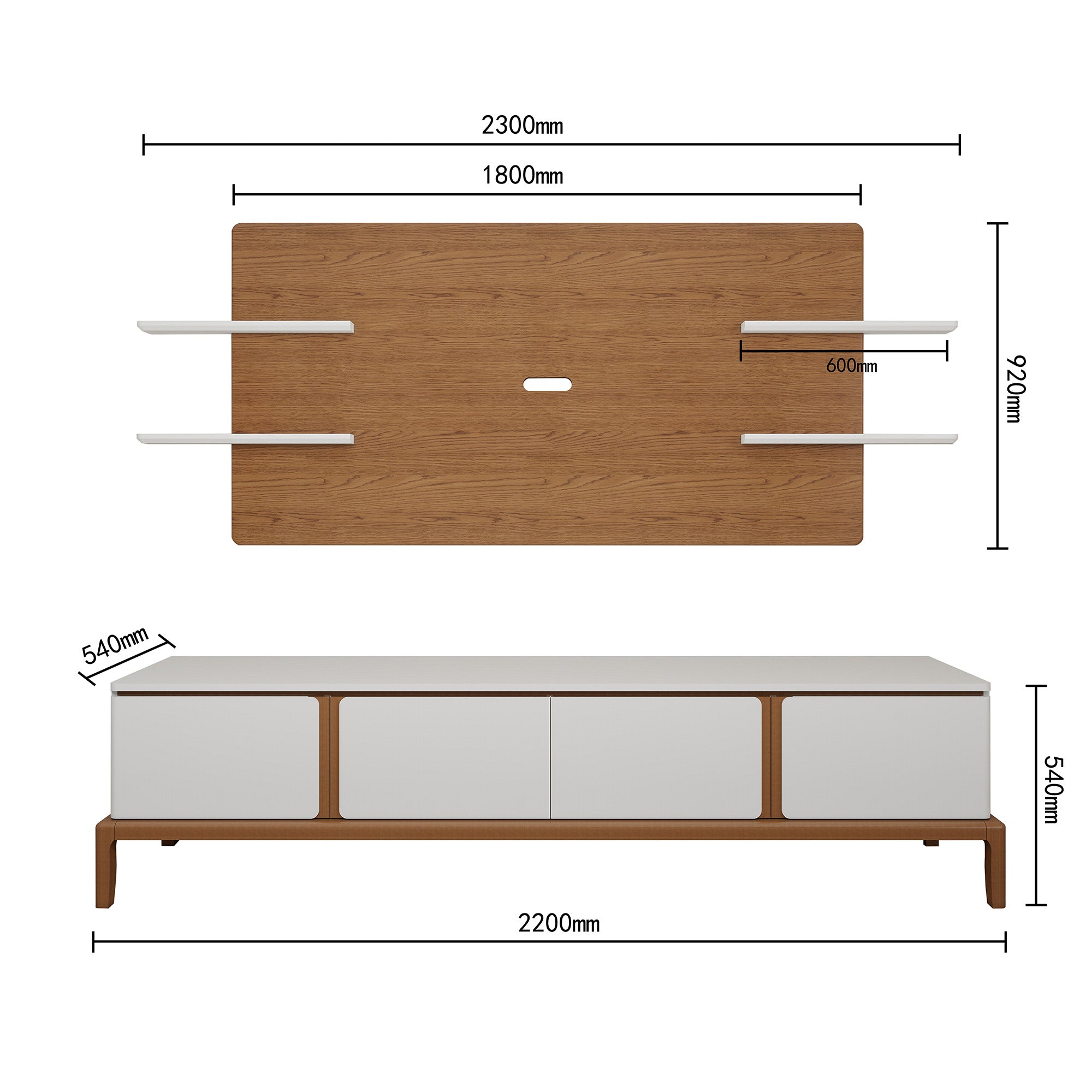 Milano - Wall Panel TV Unit - Greige and Walnut - 86"