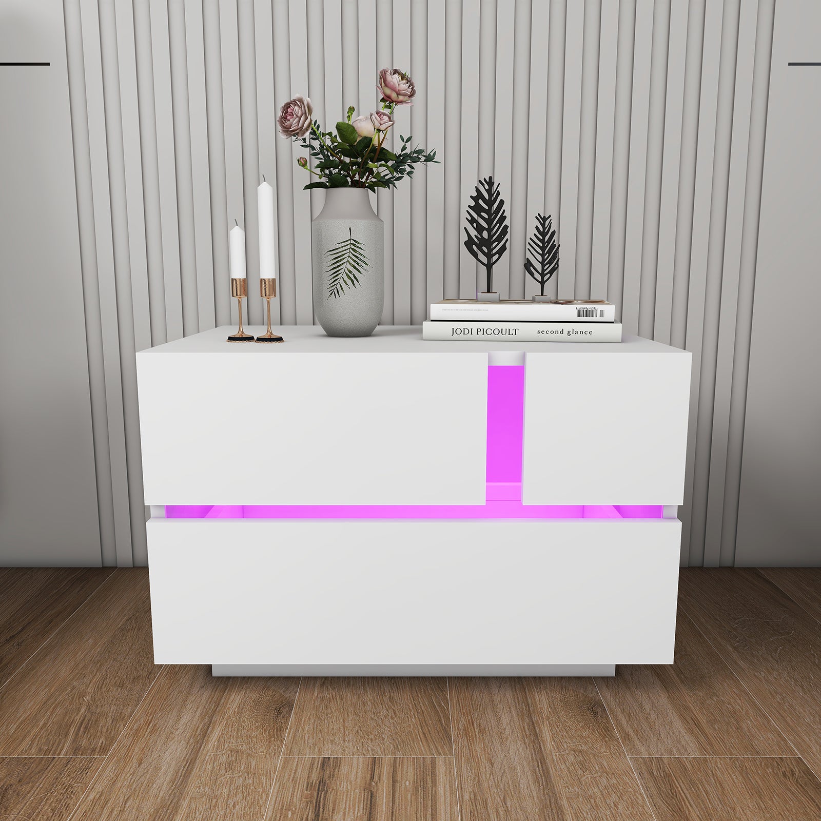 Aaron - Table de chevet avec LED - Blanc