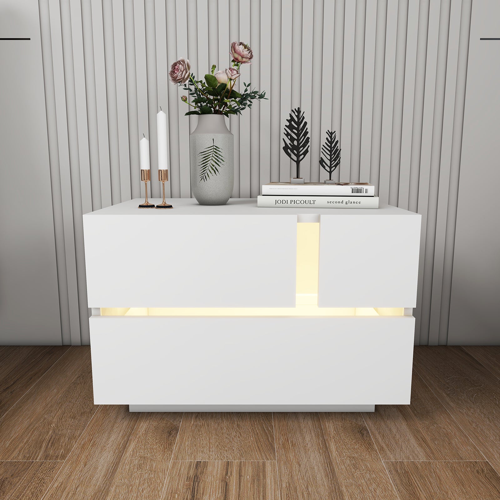 Aaron - Table de chevet avec LED - Blanc