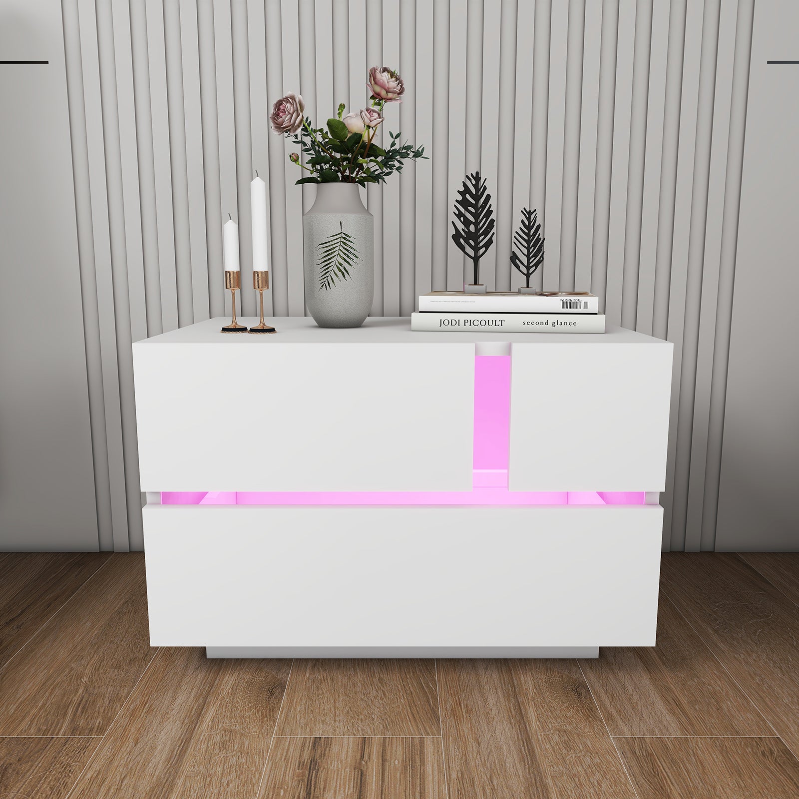 Aaron - Table de chevet avec LED - Blanc