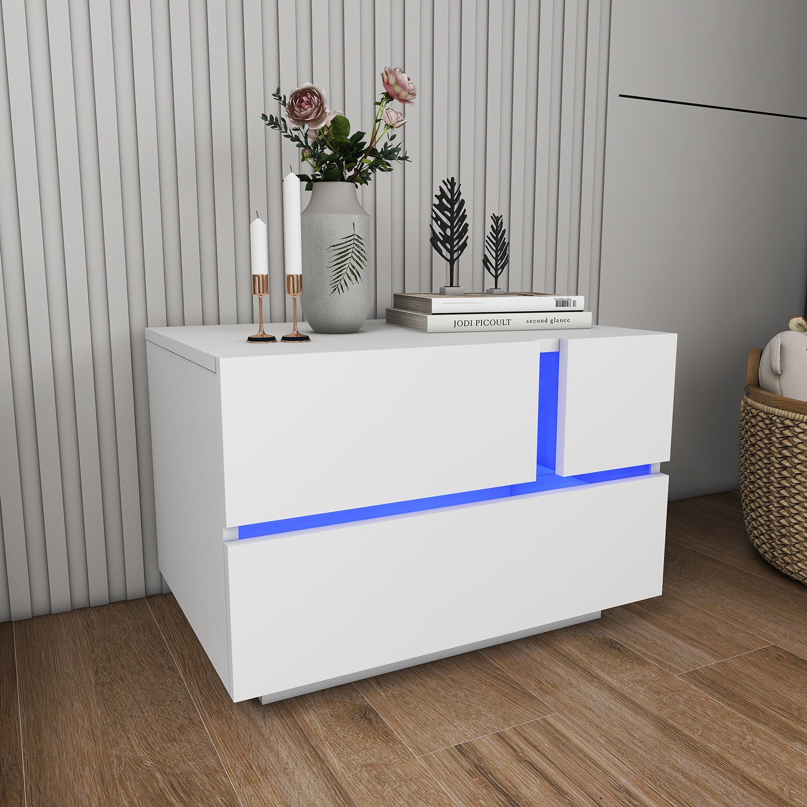 Aaron - Table de chevet avec LED - Blanc